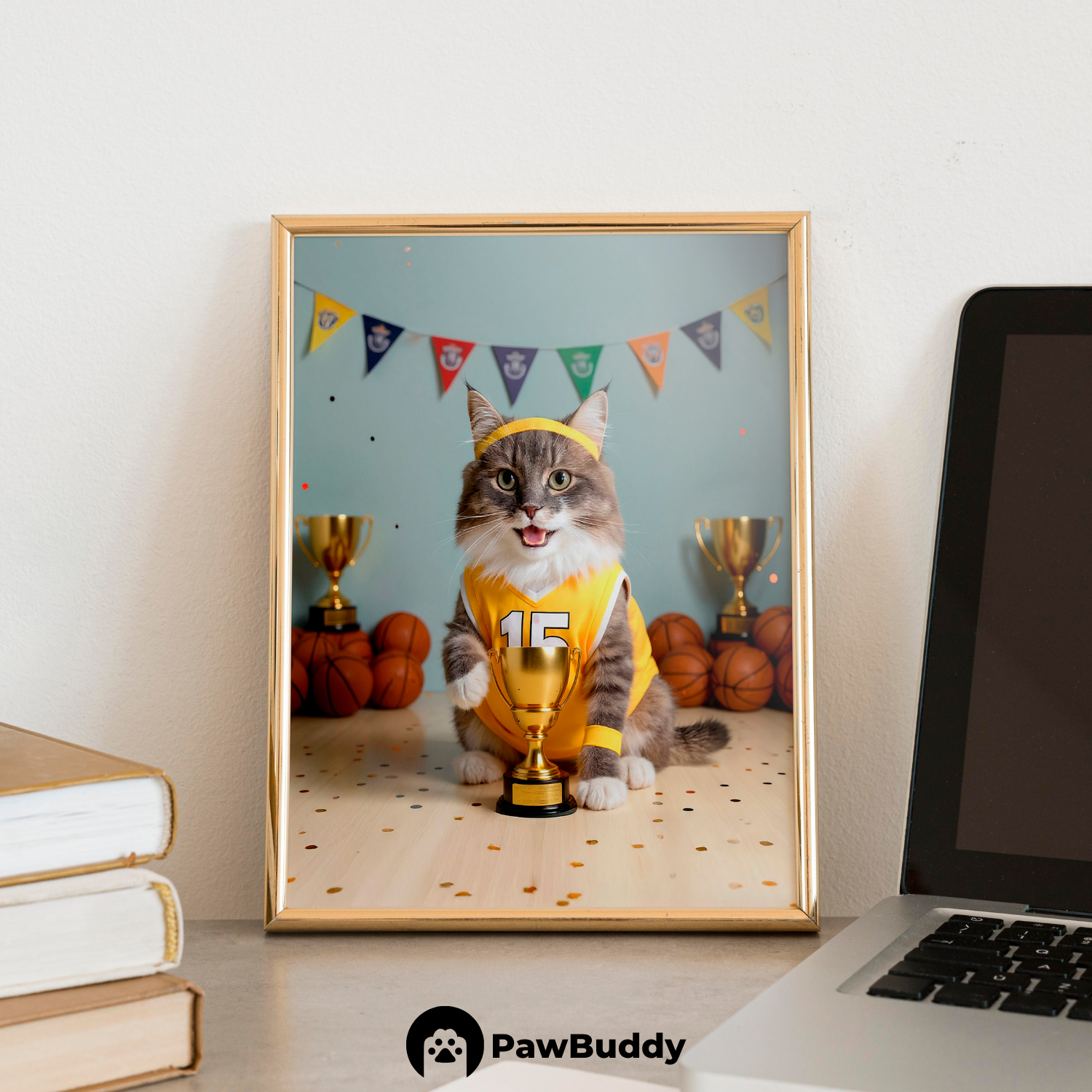Custom Pet Poster Basketball MVP Portrait – Personalized High-Resolution Matte Print for Wall Art, Home Decor, or Unique Gifts for Pet Lovers (Frame Not Included)