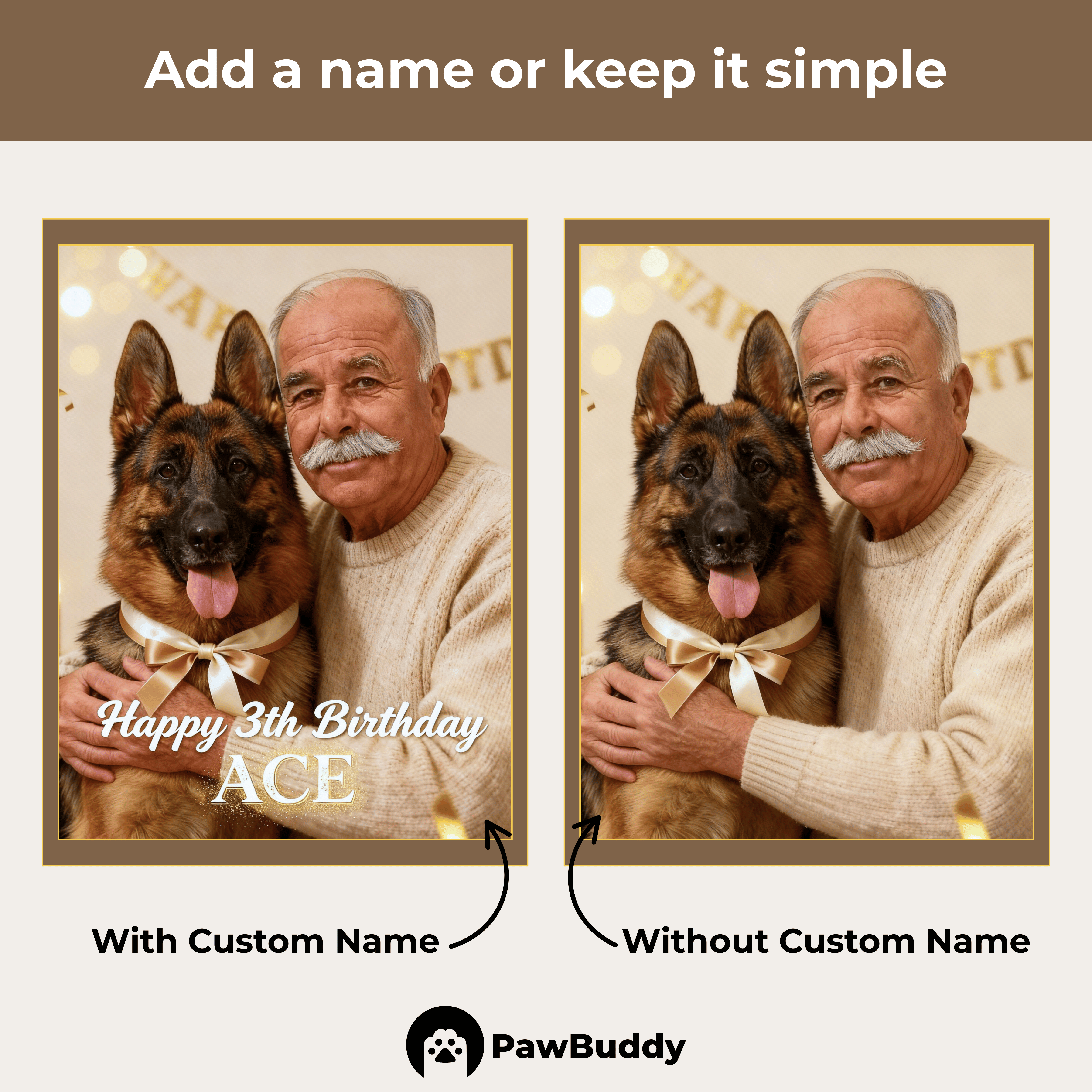 Custom Human & Pet Portrait Luxury Gold Birthday Theme Digital Artwork - Personalized High Resolution Artwork for Pet Lovers, Perfect for Online Sharing or as a Unique Birthday Keepsake