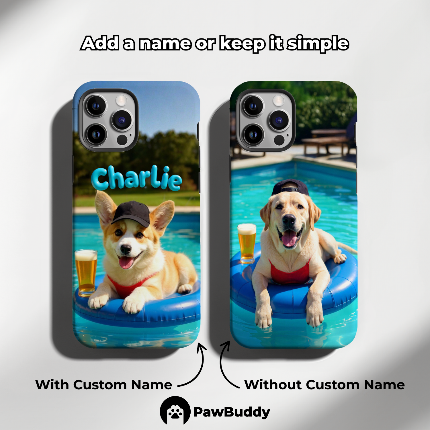 Custom Pet Phone Case for iPhone 11–17, Personalized Sky Blue Summer Pool Float Design, Dual-Layer Shockproof PC+TPU Protective Cover with Glossy Wraparound Printing, Unique Gift for Pet Lovers