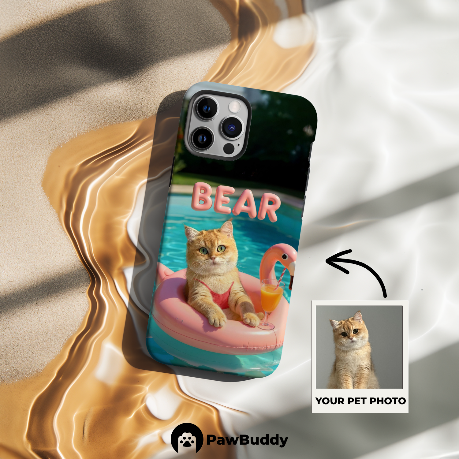 Custom Pet Phone Case for iPhone 11–17, Personalized Flamingo Pink Summer Pool Float Design, Dual-Layer Shockproof PC+TPU Protective Cover with Glossy Wraparound Printing, Unique Gift for Pet Lovers