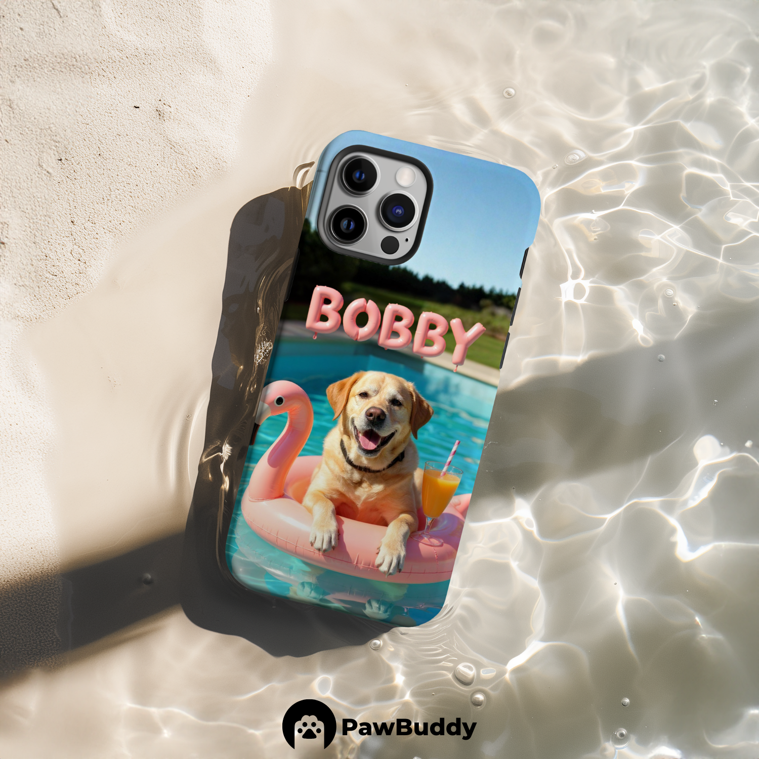 Custom Pet Phone Case for iPhone 11–17, Personalized Flamingo Pink Summer Pool Float Design, Dual-Layer Shockproof PC+TPU Protective Cover with Glossy Wraparound Printing, Unique Gift for Pet Lovers