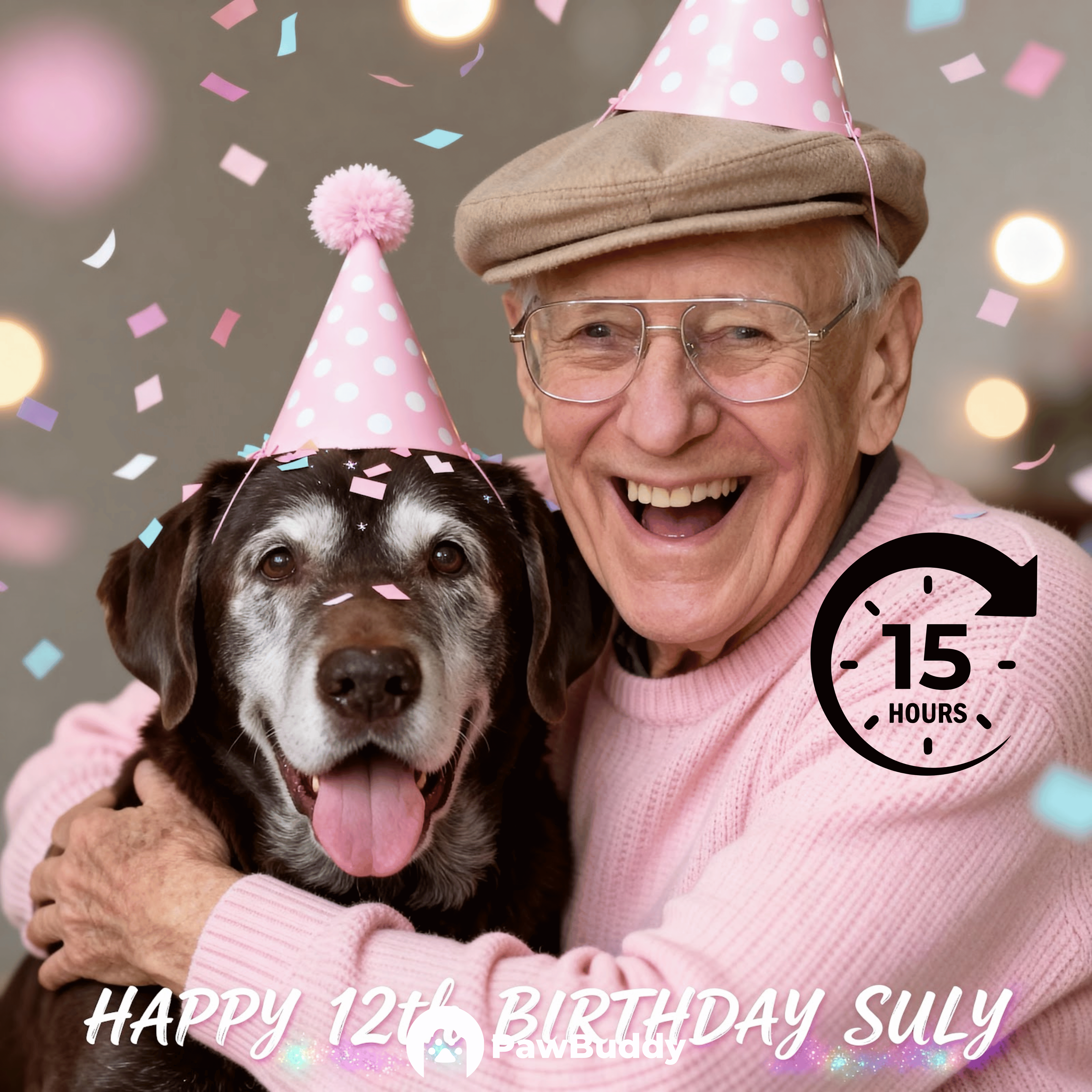 Custom Human & Pet Portrait Blush Party Birthday Theme Digital Artwork - Personalized High Resolution Artwork for Pet Lovers, Perfect for Online Sharing or as a Unique Birthday Keepsake