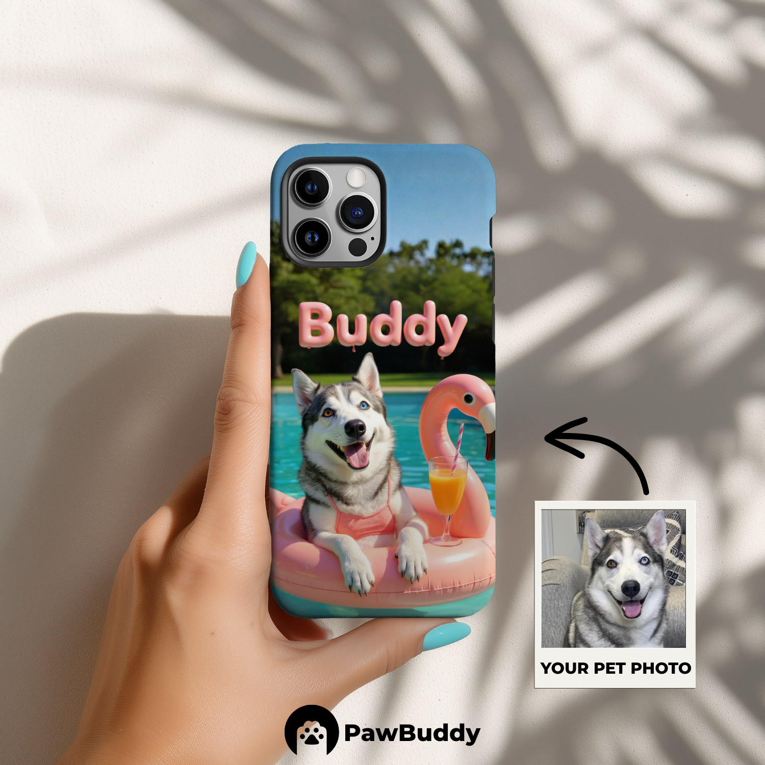 Custom Pet Phone Case for iPhone 11–17, Personalized Flamingo Pink Summer Pool Float Design, Dual-Layer Shockproof PC+TPU Protective Cover with Glossy Wraparound Printing, Unique Gift for Pet Lovers