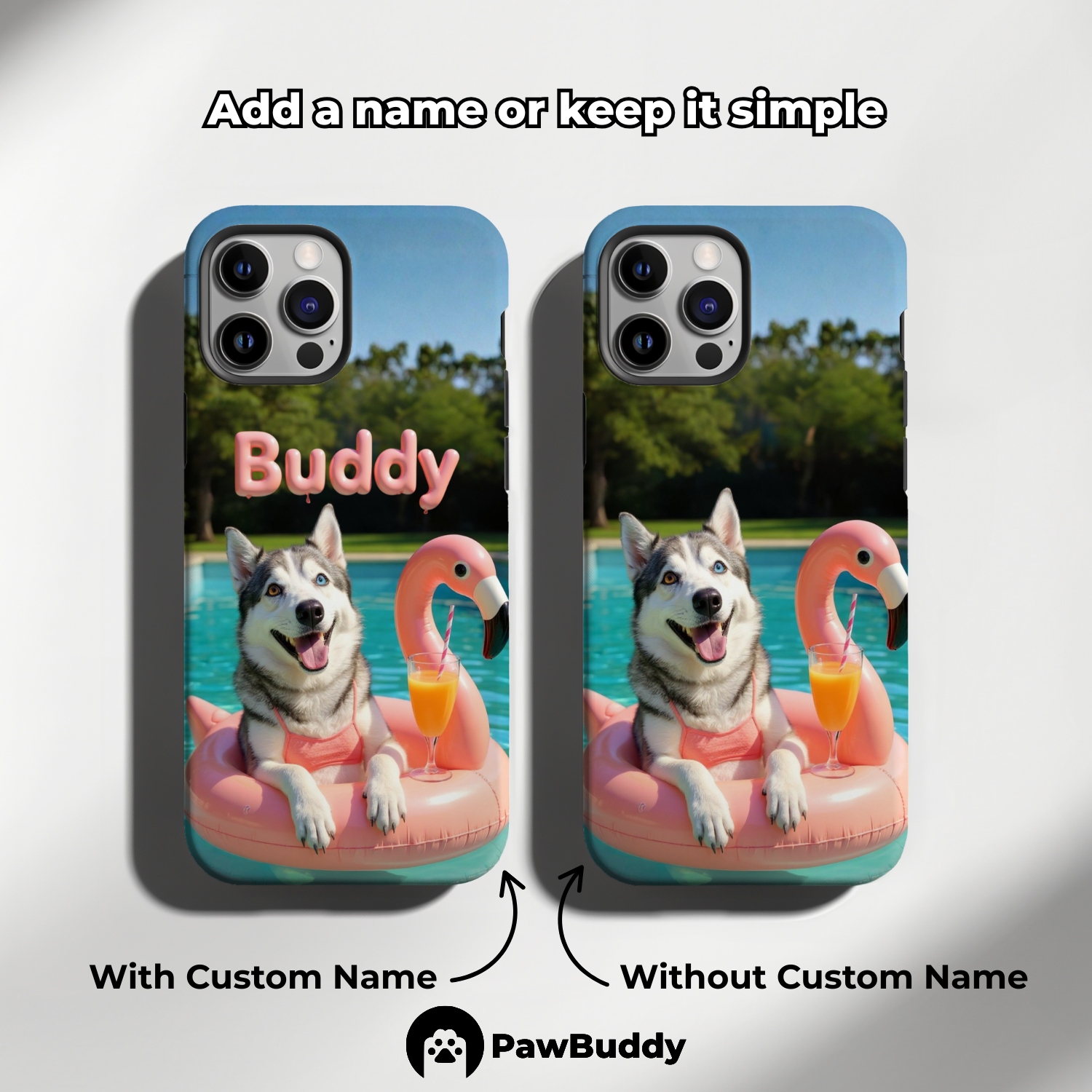 Custom Pet Phone Case for iPhone 11–17, Personalized Flamingo Pink Summer Pool Float Design, Dual-Layer Shockproof PC+TPU Protective Cover with Glossy Wraparound Printing, Unique Gift for Pet Lovers
