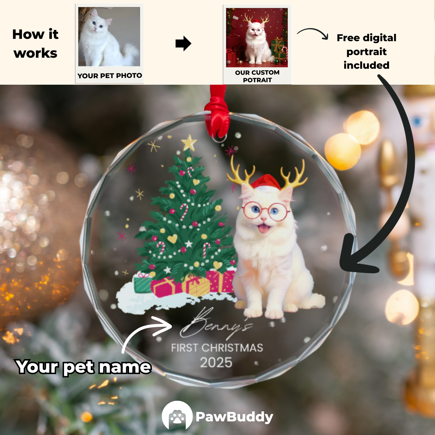 Custom Pet Crystal Glass Ornament Collection – Personalized High-Transparency Keepsake with One-Side Printing, Perfect for Year-Round Decor or Meaningful Gifts for Pet Lovers
