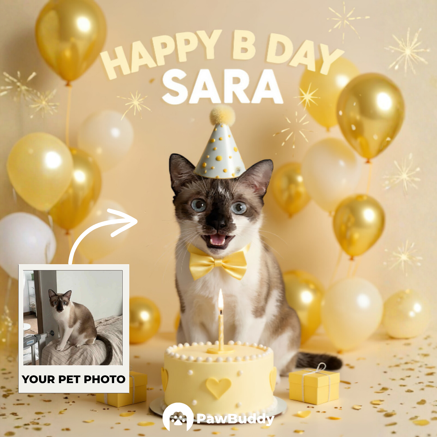 Custom Pet Portrait Sunshine Spark Birthday Style Digital Artwork - Personalized High-Resolution Artwork for Pet Lovers, Perfect for Online Sharing or as a Unique Celebration-Themed Keepsake