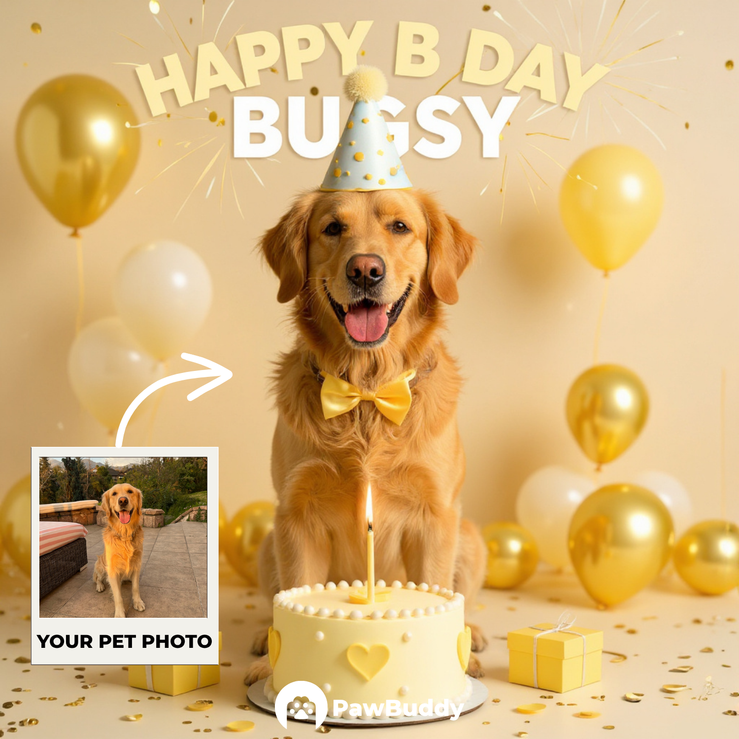 Custom Pet Portrait Sunshine Spark Birthday Style Digital Artwork - Personalized High-Resolution Artwork for Pet Lovers, Perfect for Online Sharing or as a Unique Celebration-Themed Keepsake