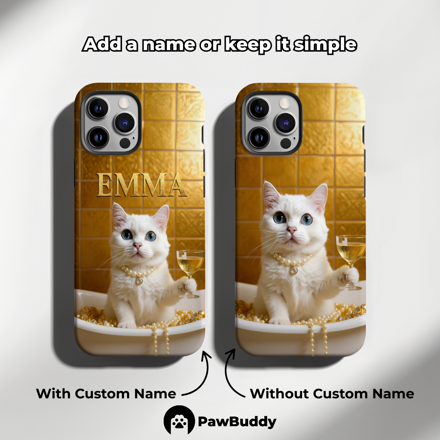 Custom Pet Phone Case for iPhone 11–17, Personalized Golden Luxury Bathtub Pet Design, Dual-Layer Shockproof PC+TPU Protective Cover with Glossy Wraparound Printing, Unique Gift for Pet Lovers
