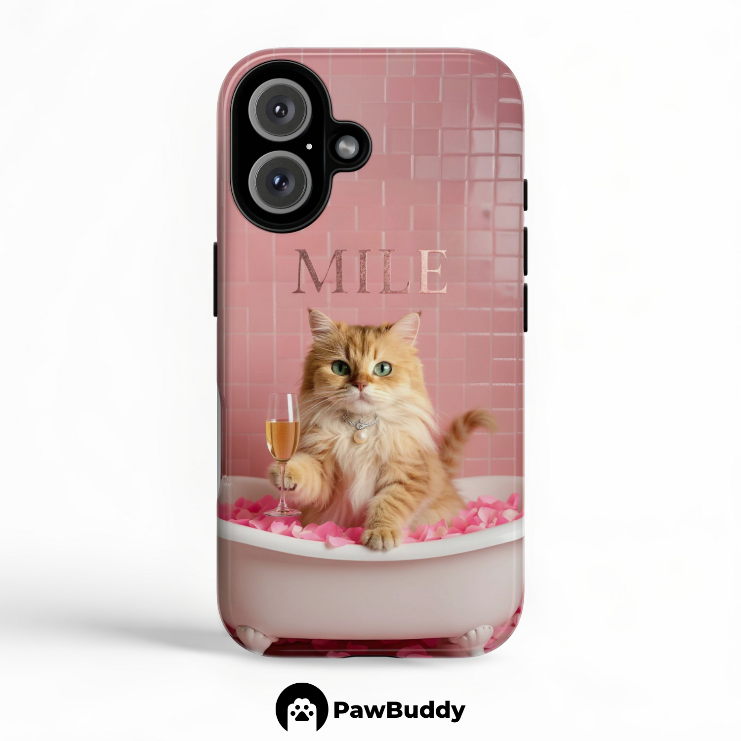 Custom Pet Phone Case for iPhone 11–17, Personalized Pink Rose Bathtub Pet Design, Dual-Layer Shockproof PC+TPU Protective Cover with Glossy Wraparound Printing, Unique Gift for Pet Lovers