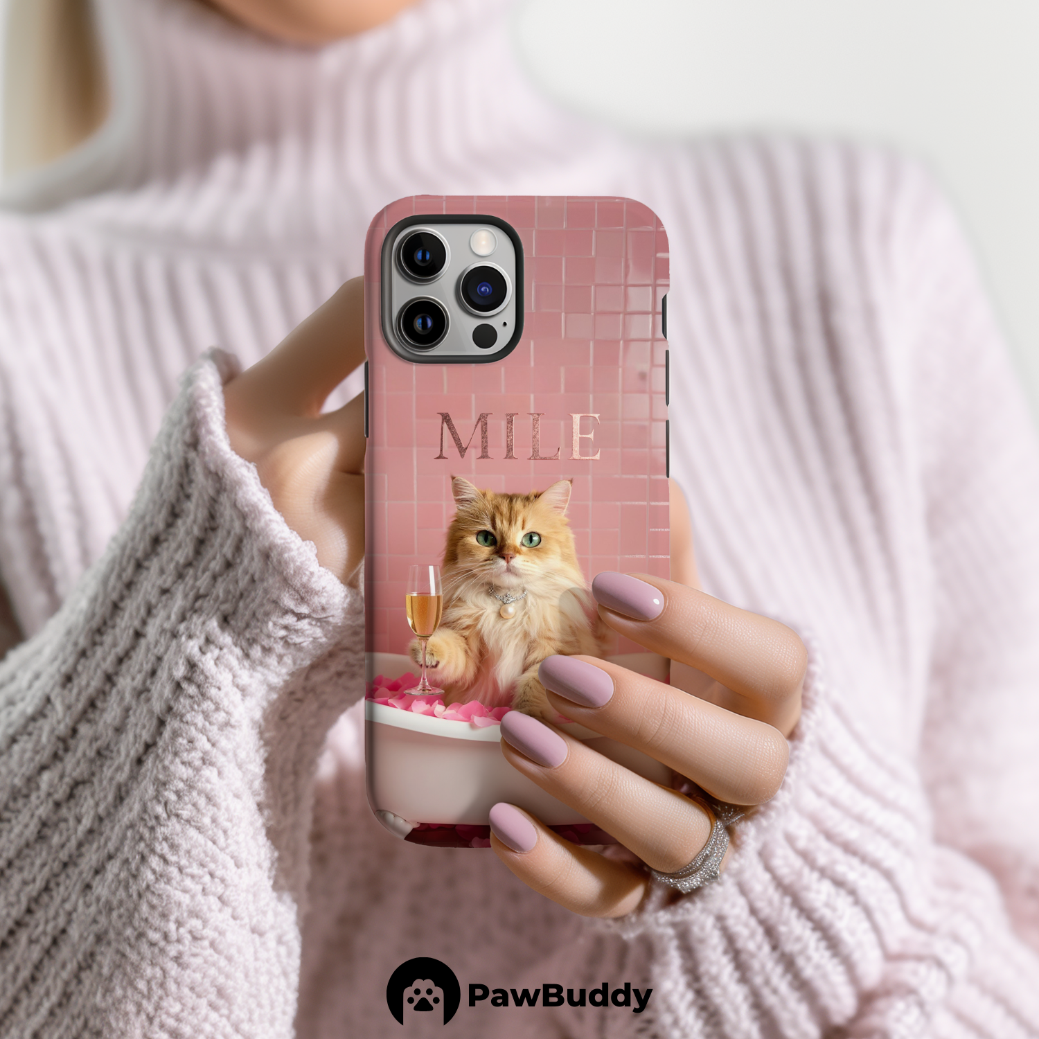 Custom Pet Phone Case for iPhone 11–17, Personalized Pink Rose Bathtub Pet Design, Dual-Layer Shockproof PC+TPU Protective Cover with Glossy Wraparound Printing, Unique Gift for Pet Lovers