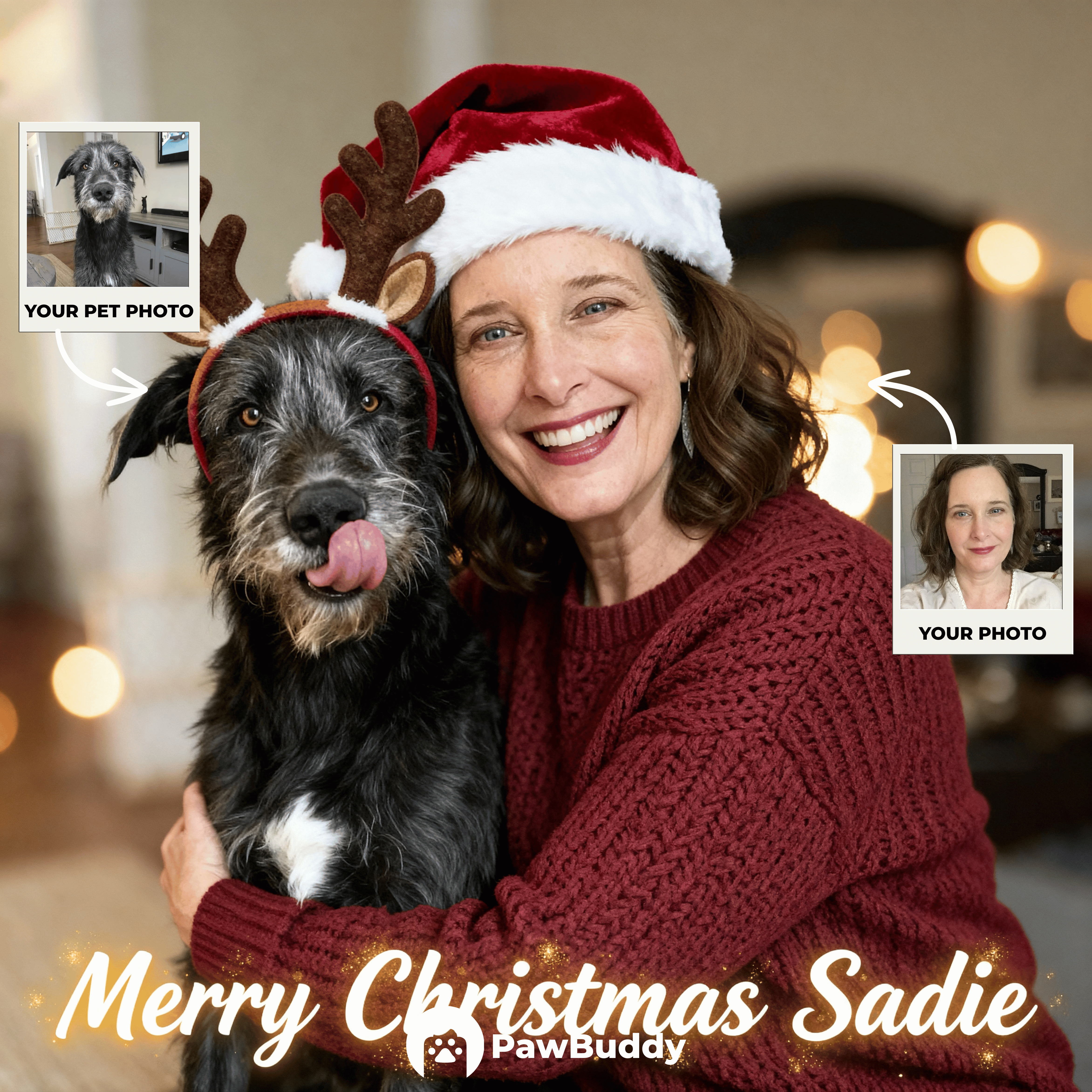 Custom Human & Pet Portrait Christmas Memory Digital Artwork - Personalized High Resolution Artwork for Pet Lovers, Perfect for Online Sharing or as a Unique Holiday Keepsake