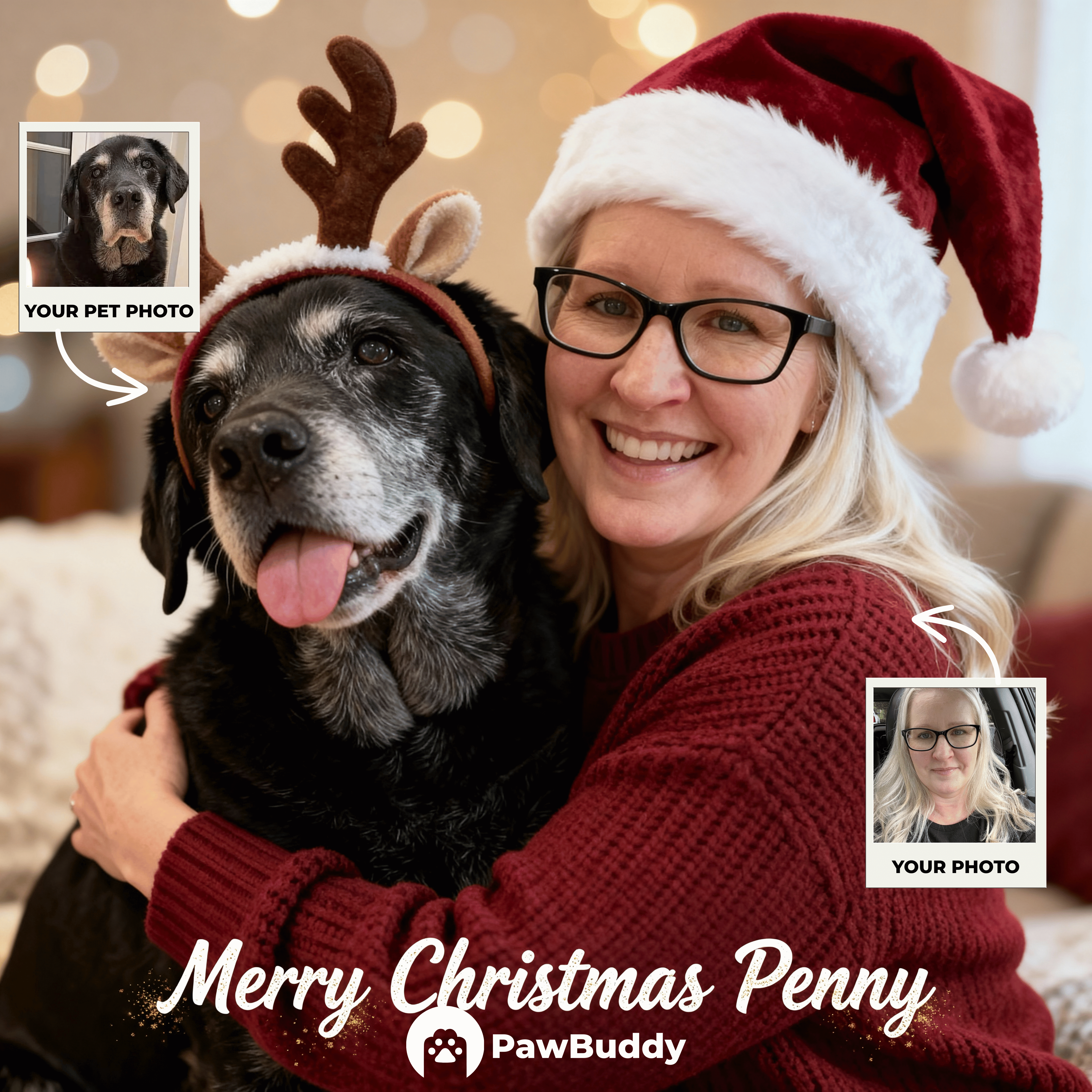 Custom Human & Pet Portrait Christmas Memory Digital Artwork - Personalized High Resolution Artwork for Pet Lovers, Perfect for Online Sharing or as a Unique Holiday Keepsake