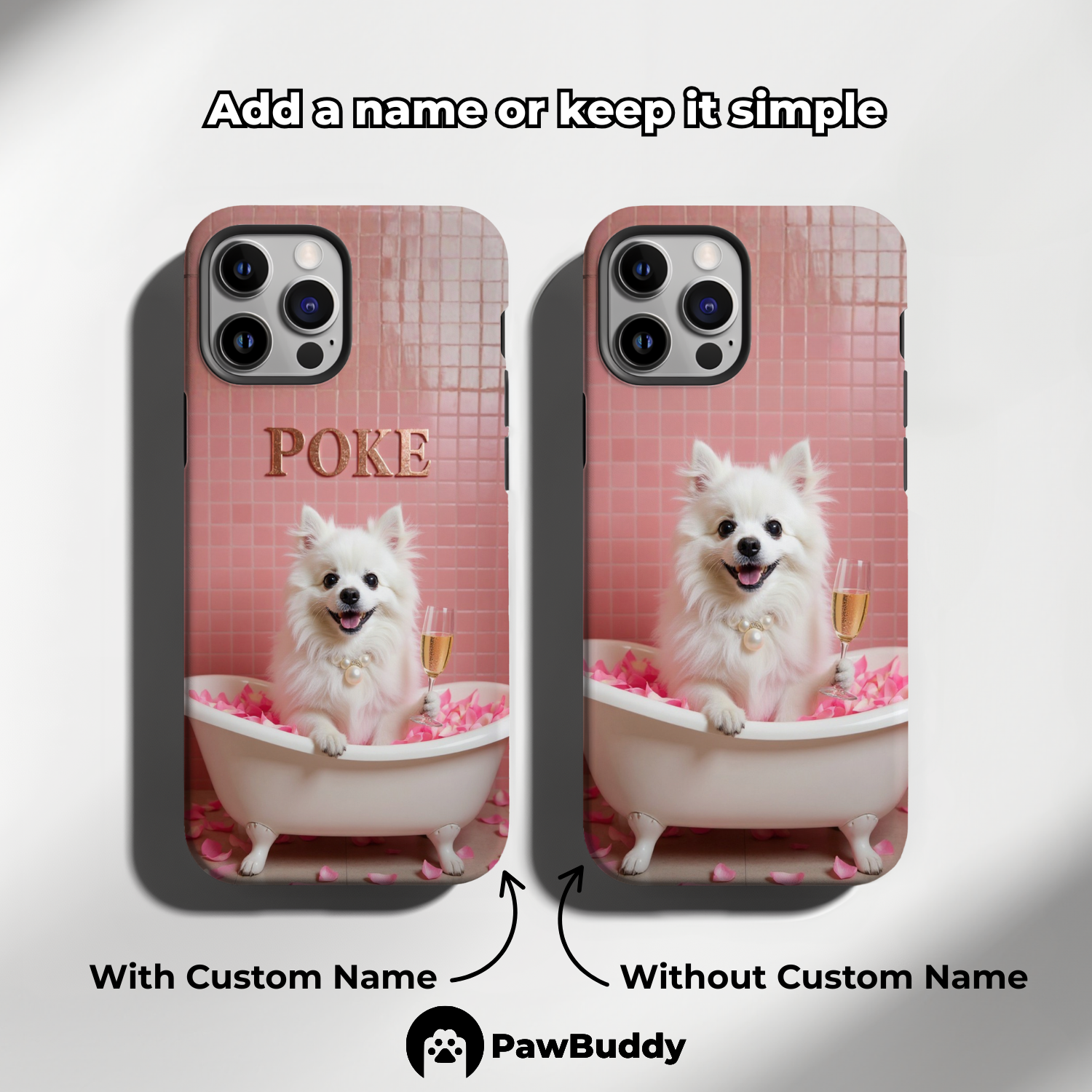 Custom Pet Phone Case for iPhone 11–17, Personalized Pink Rose Bathtub Pet Design, Dual-Layer Shockproof PC+TPU Protective Cover with Glossy Wraparound Printing, Unique Gift for Pet Lovers