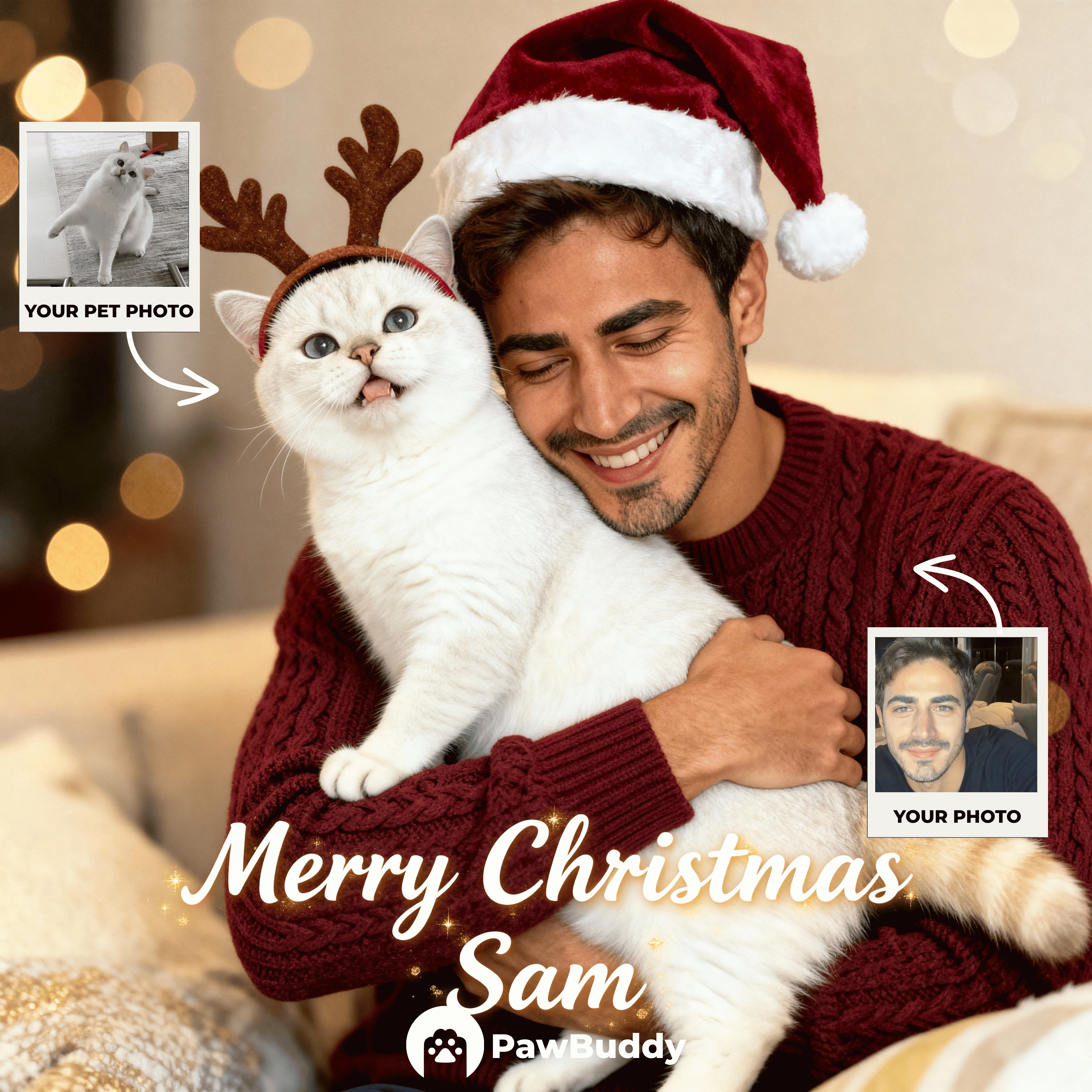 Custom Human & Pet Portrait Christmas Memory Digital Artwork - Personalized High Resolution Artwork for Pet Lovers, Perfect for Online Sharing or as a Unique Holiday Keepsake