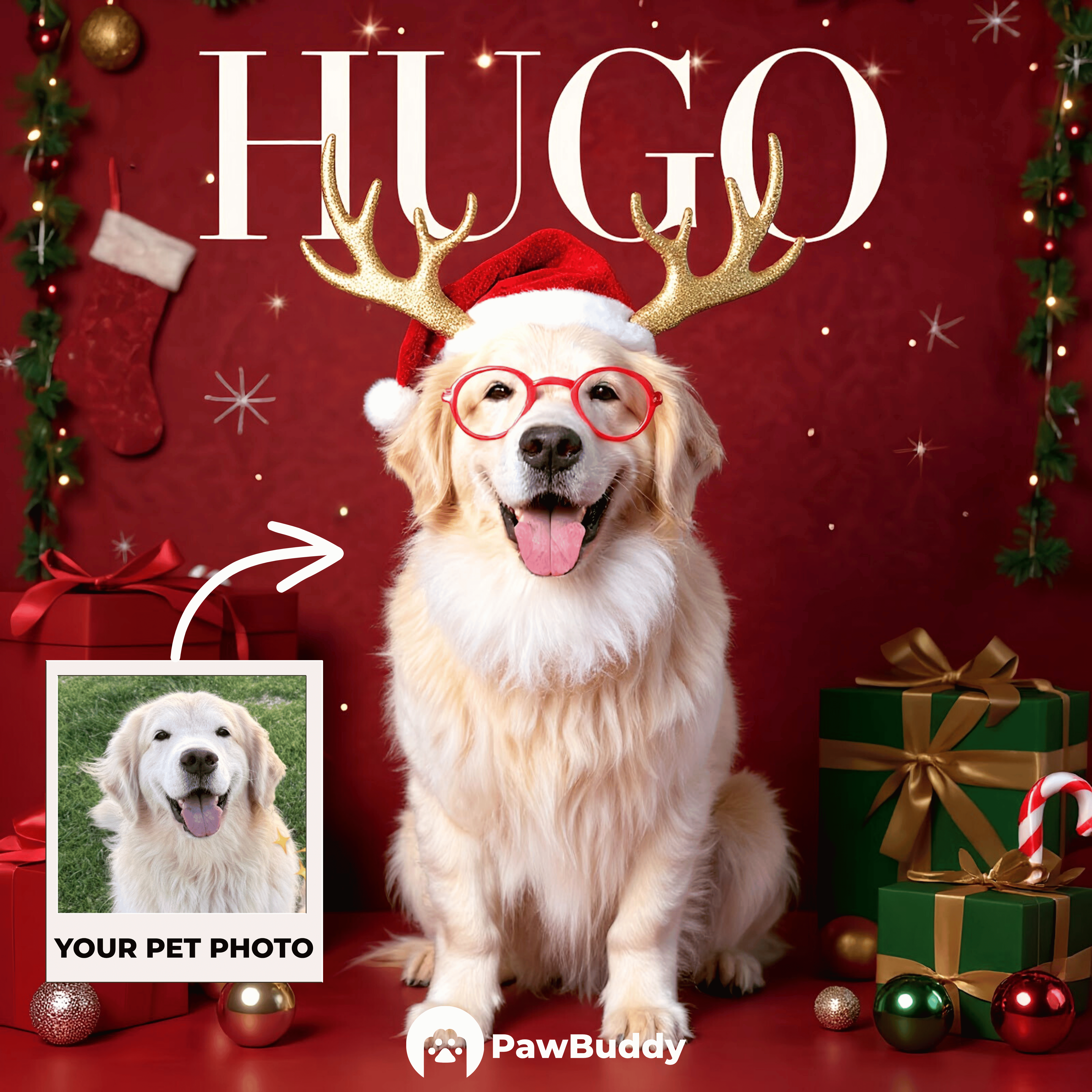 Custom Pet Portrait Festive Red Christmas Style Digital Artwork – Personalized High-Resolution Artwork for Pet Lovers, Perfect for Online Sharing or as a Unique Holiday Keepsake