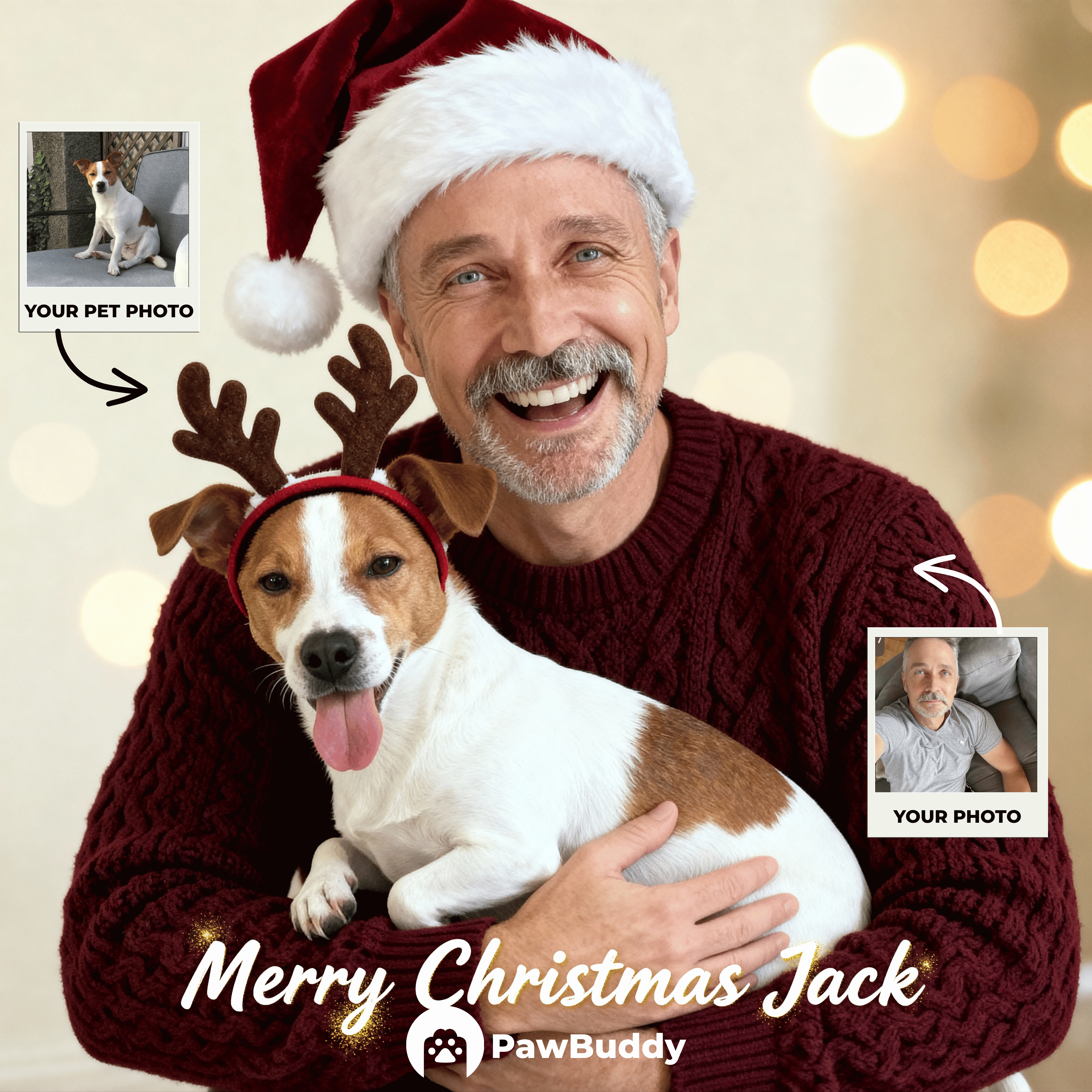 Custom Human & Pet Portrait Christmas Memory Digital Artwork - Personalized High Resolution Artwork for Pet Lovers, Perfect for Online Sharing or as a Unique Holiday Keepsake