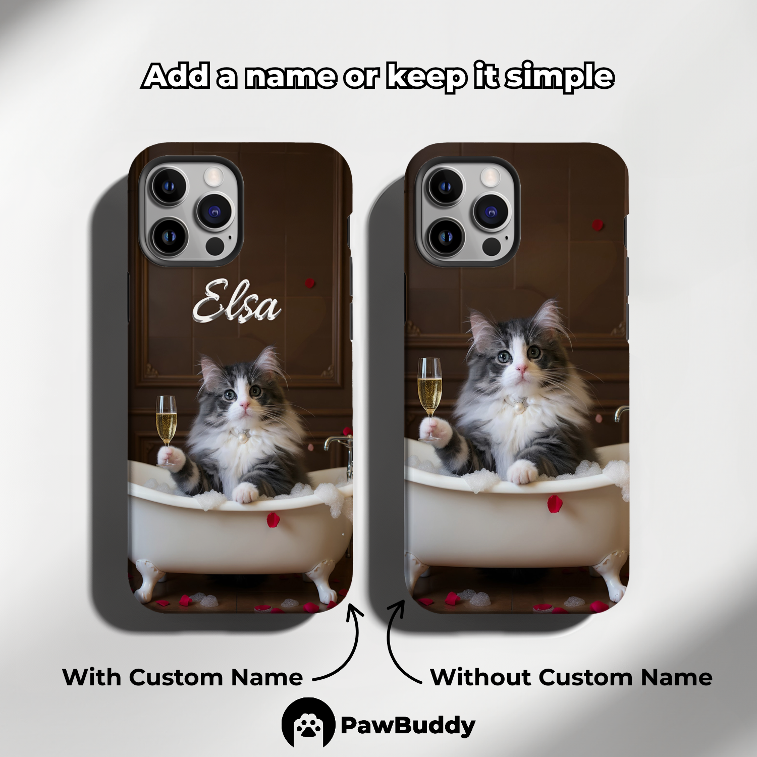 Custom Pet Phone Case for iPhone 11–17, Personalized Classic Champagne Bathtub Pet Design, Dual-Layer Shockproof PC+TPU Protective Cover with Glossy Wraparound Printing, Unique Gift for Pet Lovers