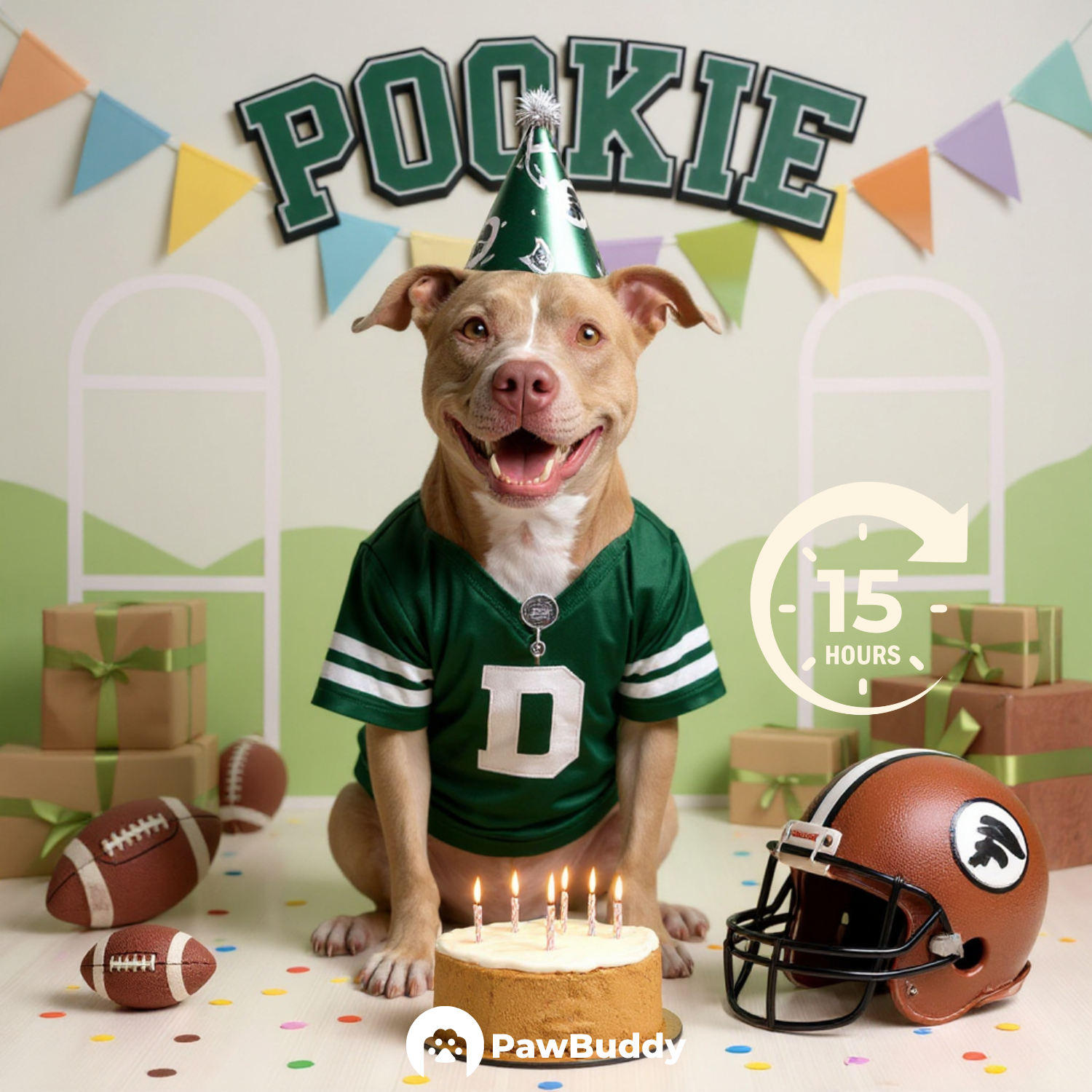Custom Pet Portrait Touchdown Birthday Football Style Digital Artwork - Personalized High-Resolution Artwork for Pet Lovers, Perfect for Online Sharing or as a Unique Sports-Themed Keepsake