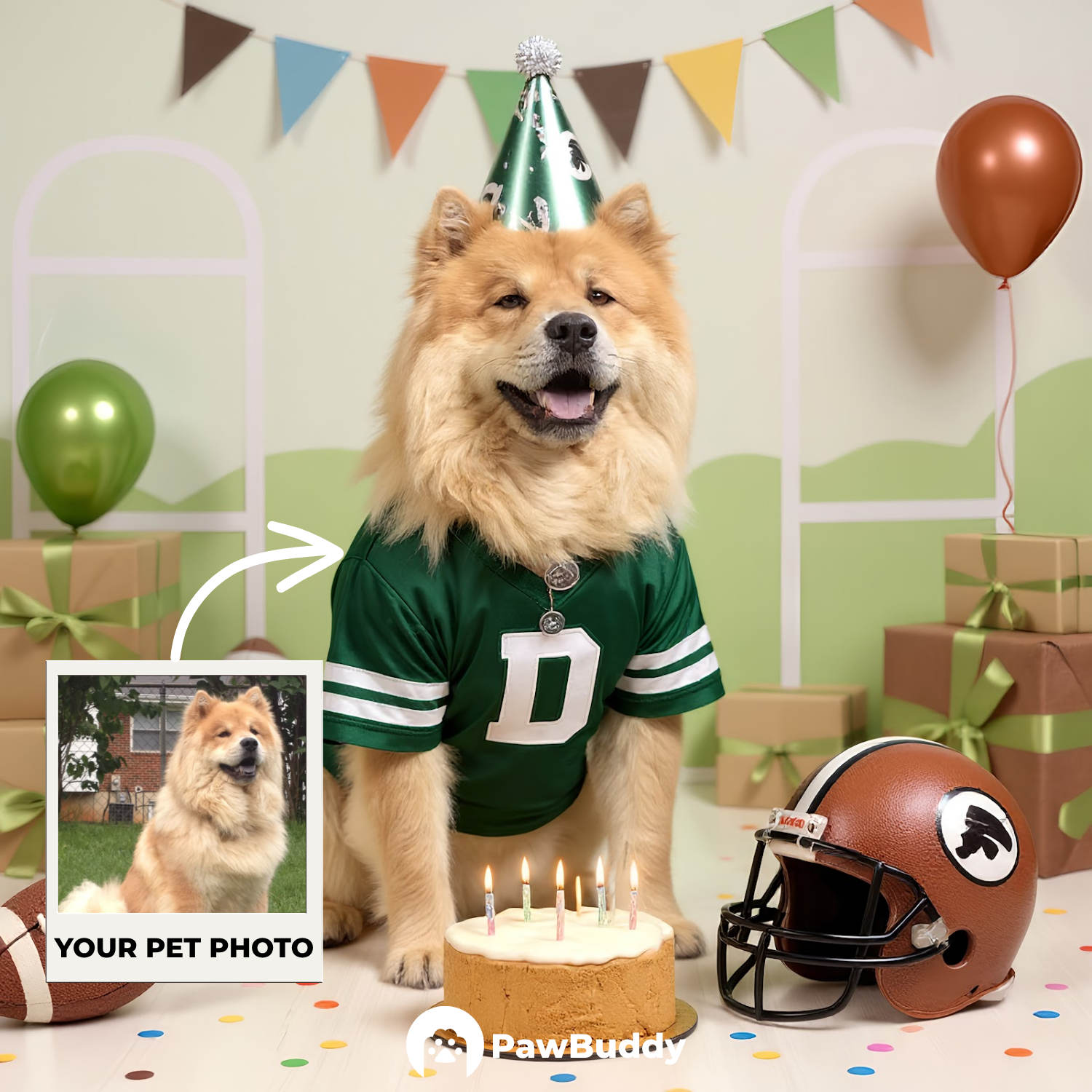 Custom Pet Portrait Touchdown Birthday Football Style Digital Artwork - Personalized High-Resolution Artwork for Pet Lovers, Perfect for Online Sharing or as a Unique Sports-Themed Keepsake