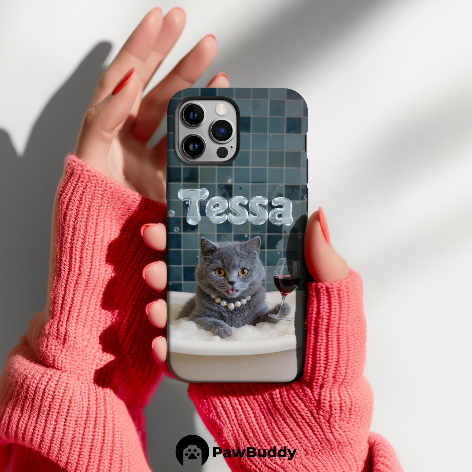 Custom Pet Phone Case for iPhone 11–17, Personalized Blue Pearl Bathtub Pet Design, Dual-Layer Shockproof PC+TPU Protective Cover with Glossy Wraparound Printing, Unique Gift for Pet Lovers