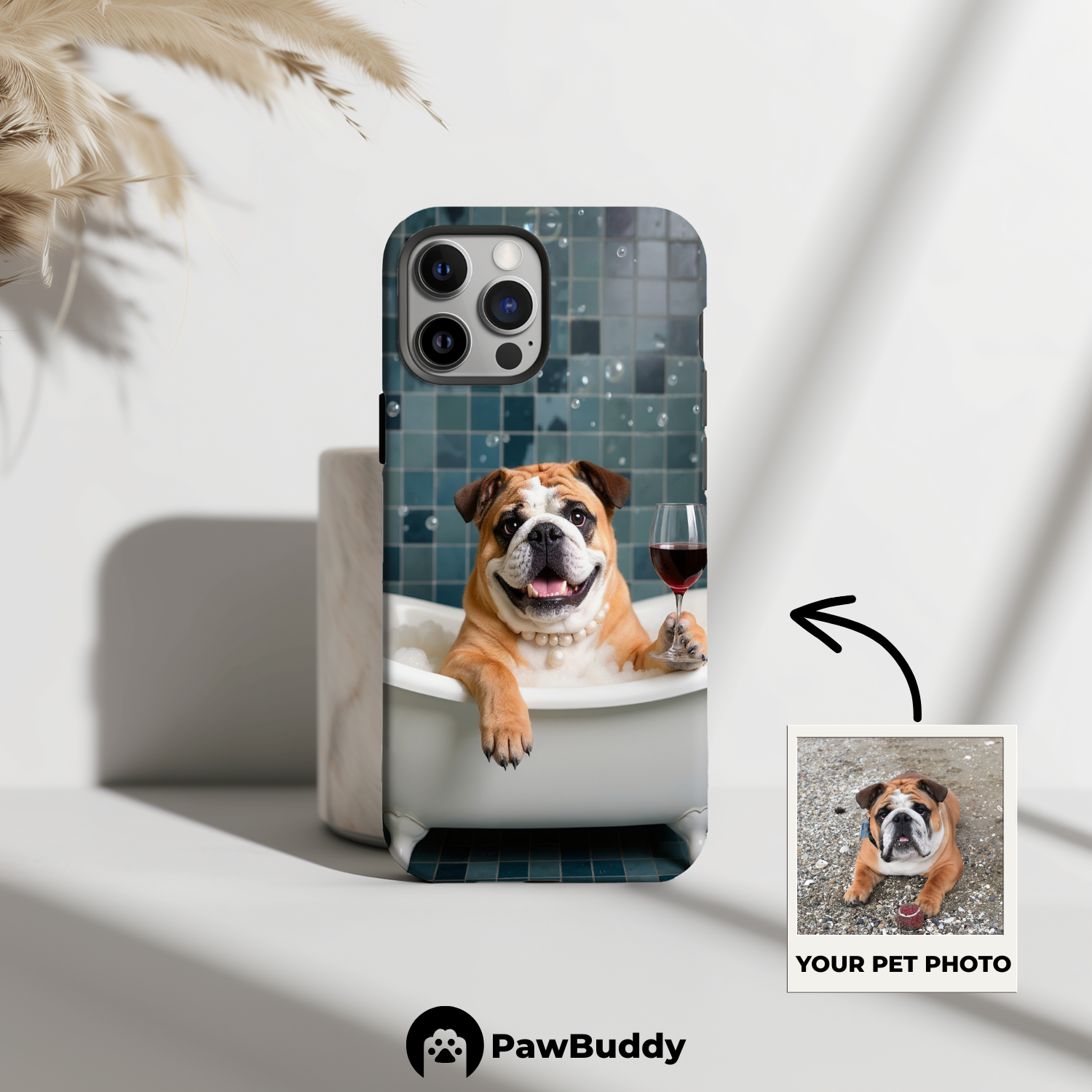 Custom Pet Phone Case for iPhone 11–17, Personalized Blue Pearl Bathtub Pet Design, Dual-Layer Shockproof PC+TPU Protective Cover with Glossy Wraparound Printing, Unique Gift for Pet Lovers