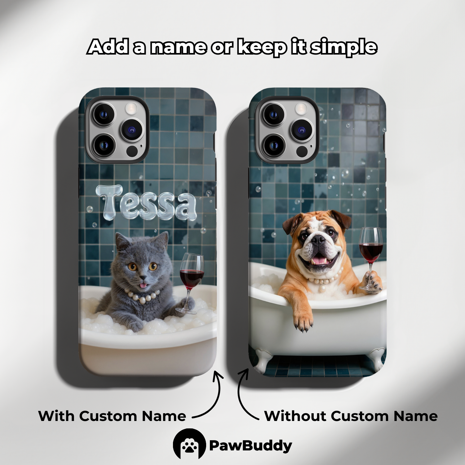 Custom Pet Phone Case for iPhone 11–17, Personalized Blue Pearl Bathtub Pet Design, Dual-Layer Shockproof PC+TPU Protective Cover with Glossy Wraparound Printing, Unique Gift for Pet Lovers