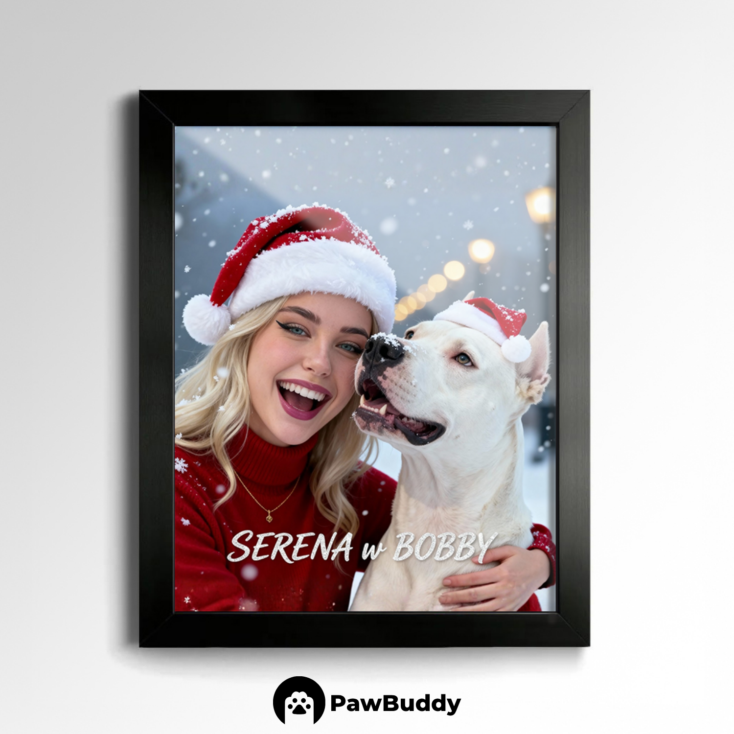 Custom Human & Pet Poster Cozy Christmas Bond Portrait – Personalized High-Resolution Matte Print for Wall Art, Home Decor, or Unique Holiday Gifts for Pet Lovers (Frame Not Included)