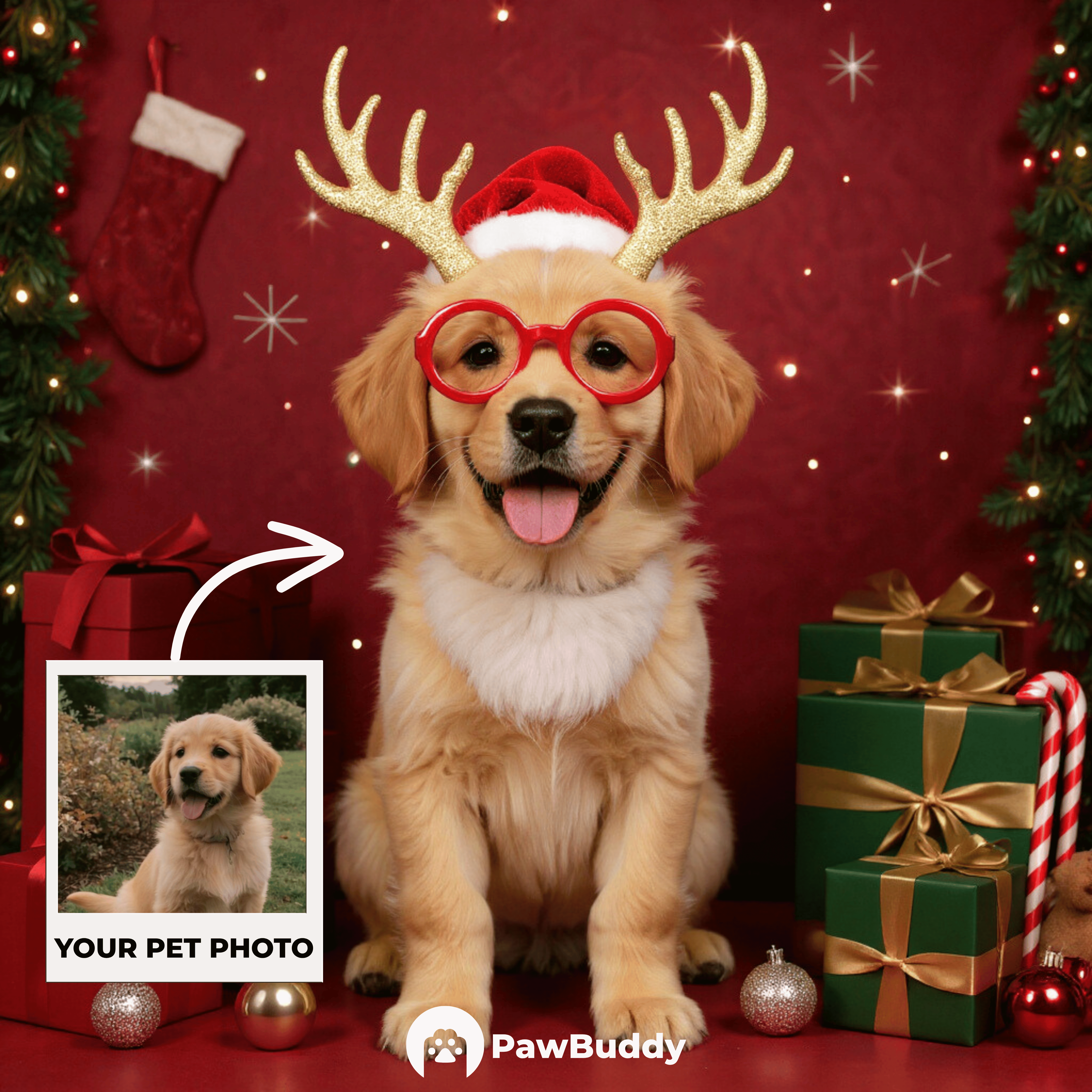 Custom Pet Portrait Festive Red Christmas Style Digital Artwork – Personalized High-Resolution Artwork for Pet Lovers, Perfect for Online Sharing or as a Unique Holiday Keepsake
