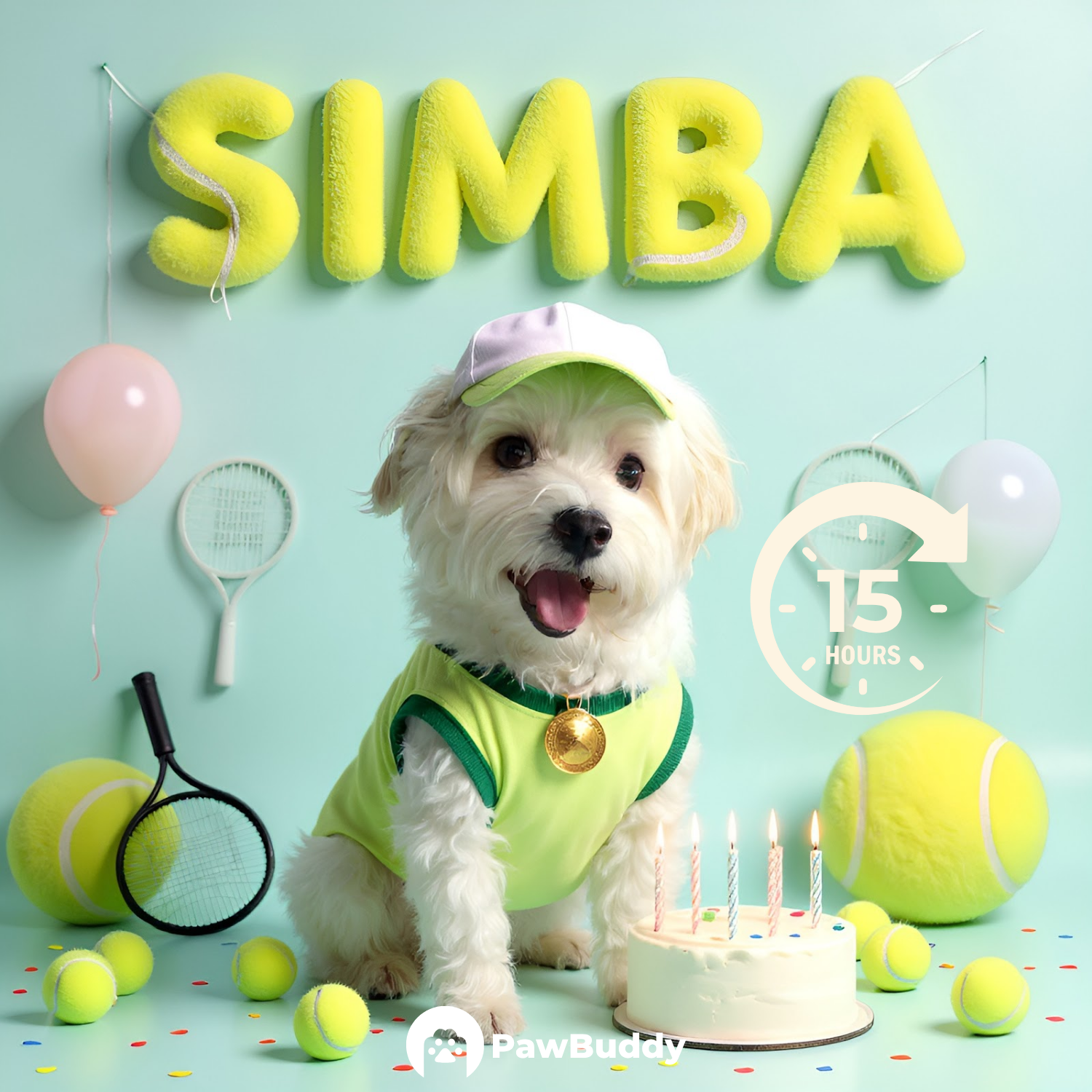 Custom Pet Portrait Grand Slam Birthday Tennis Style Digital Artwork - Personalized High-Resolution Artwork for Pet Lovers, Perfect for Online Sharing or as a Unique Sports-Themed Keepsake