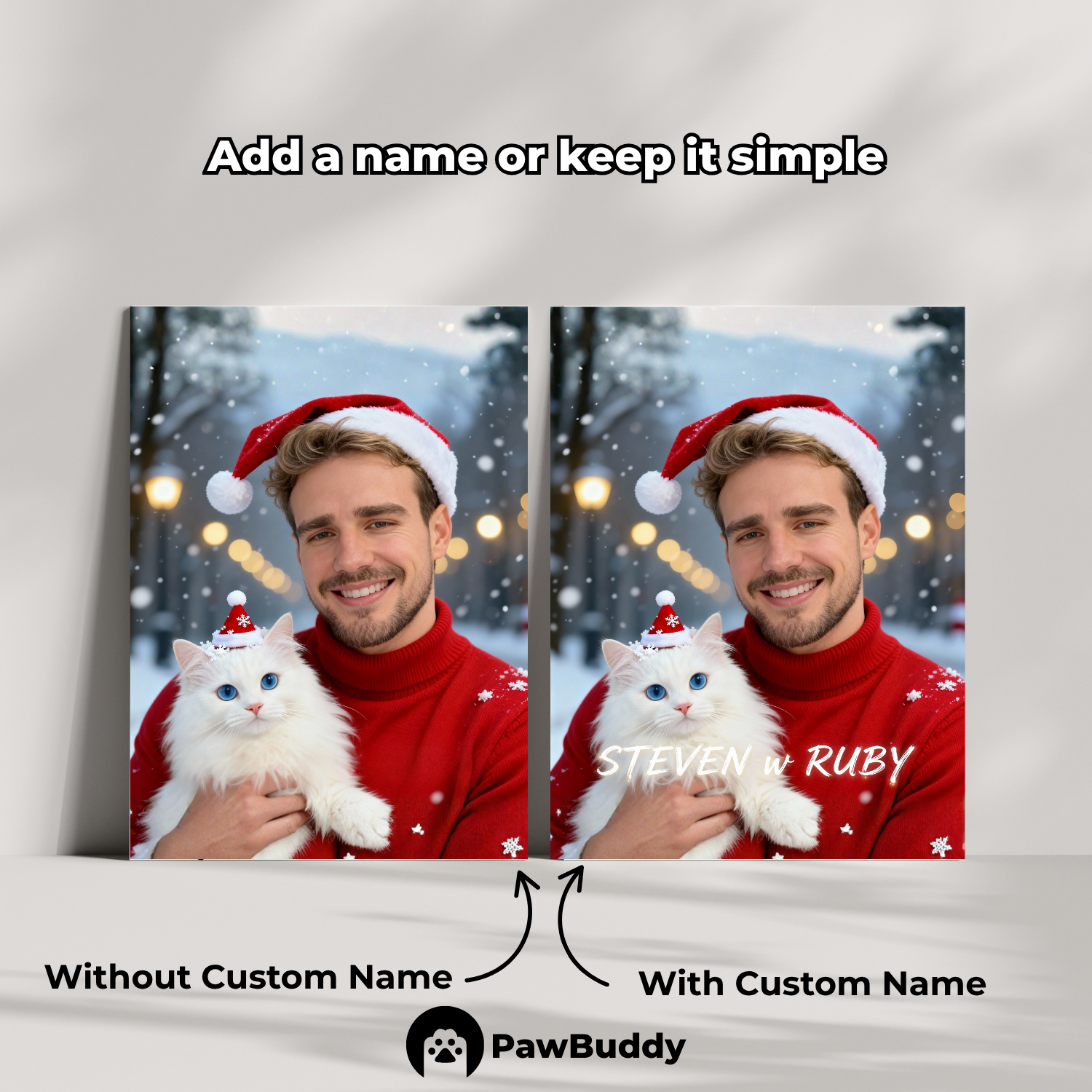 Custom Human & Pet Poster Cozy Christmas Bond Portrait – Personalized High-Resolution Matte Print for Wall Art, Home Decor, or Unique Holiday Gifts for Pet Lovers (Frame Not Included)