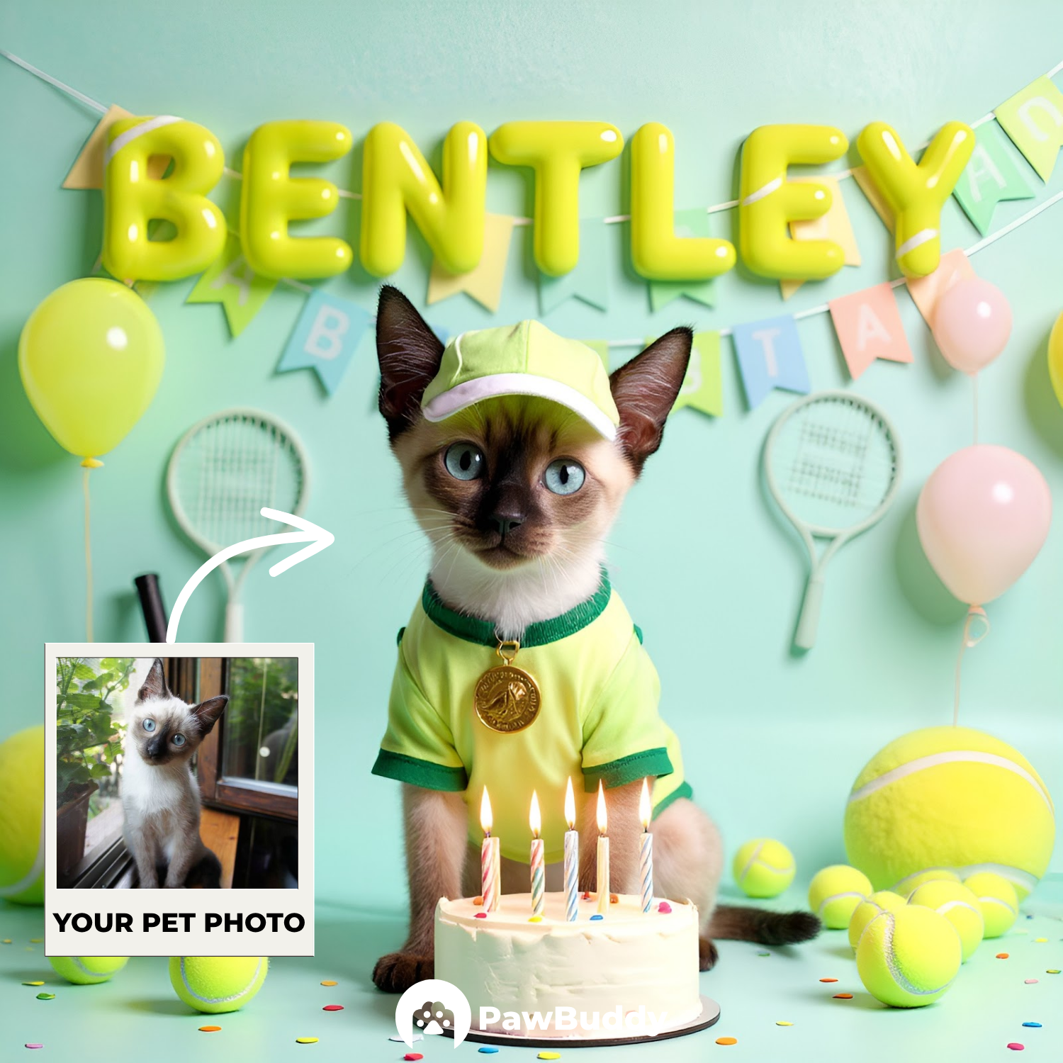 Custom Pet Portrait Grand Slam Birthday Tennis Style Digital Artwork - Personalized High-Resolution Artwork for Pet Lovers, Perfect for Online Sharing or as a Unique Sports-Themed Keepsake