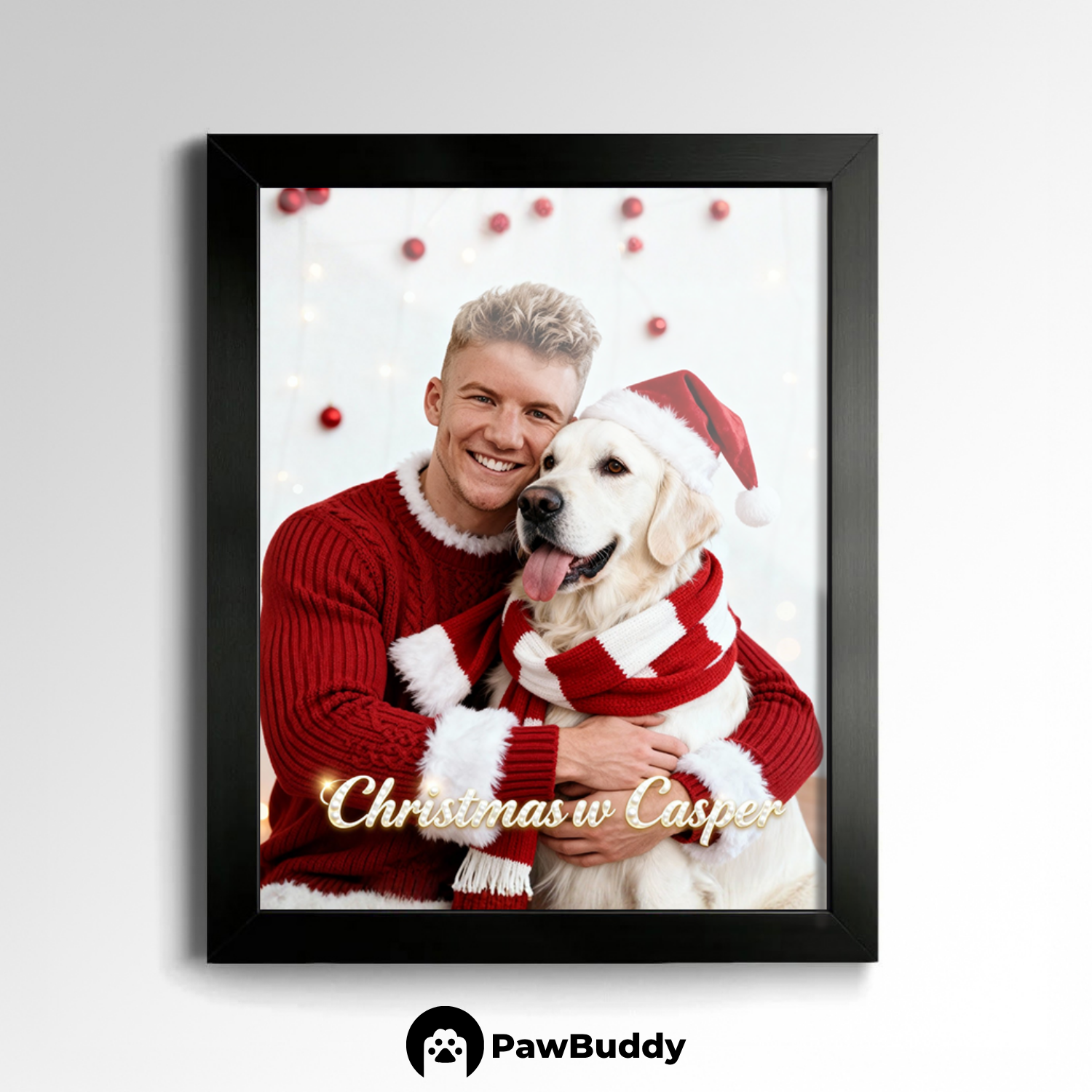 Custom Human & Pet Poster Merry Holiday Cheer Portrait – Personalized High-Resolution Matte Print for Wall Art, Home Decor, or Unique Christmas Gifts for Pet Lovers (Frame Not Included)