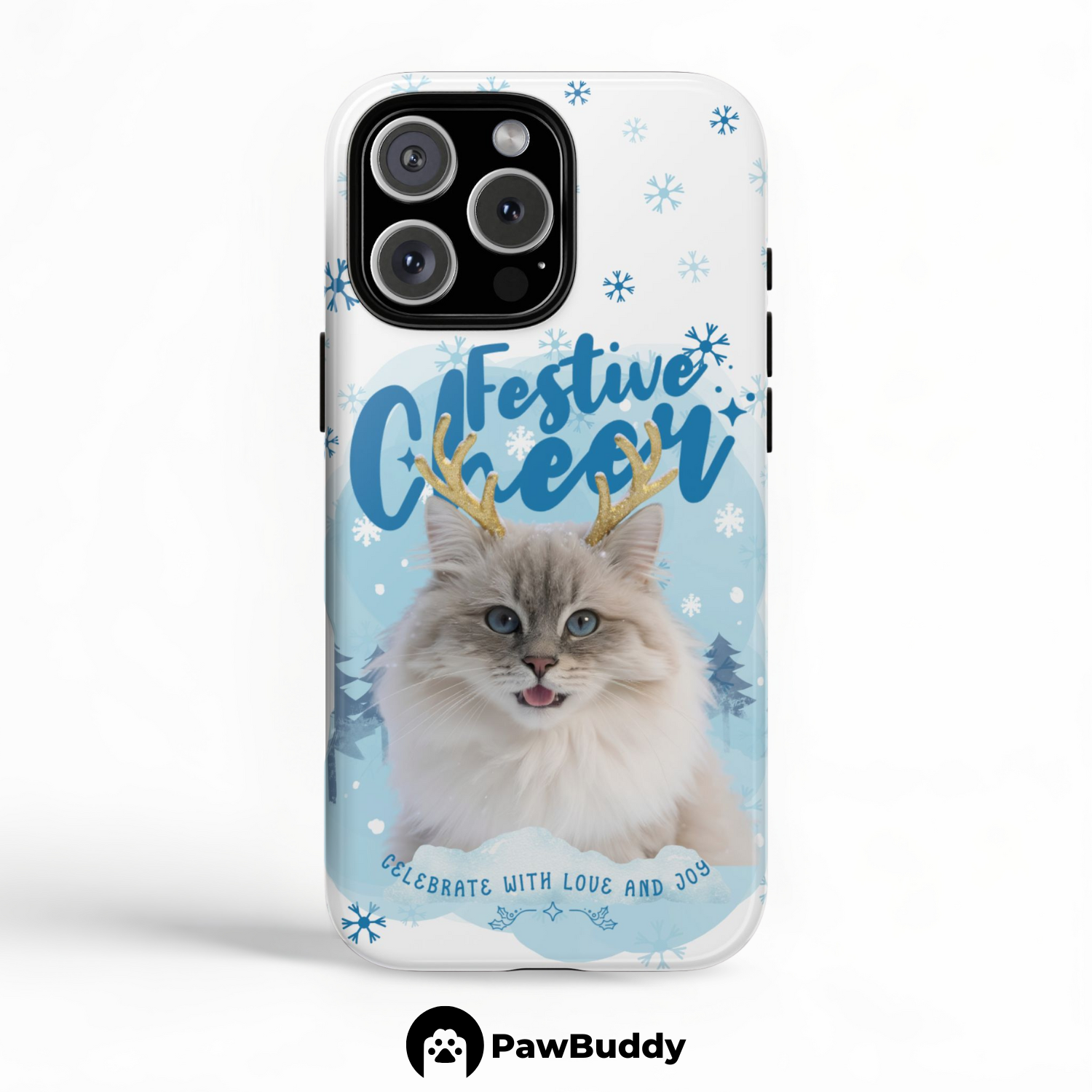 Custom Pet Phone Case for iPhone 11–17, Personalized Festive Cheer Christmas Portrait Design, Dual-Layer Shockproof PC+TPU Protective Cover with Glossy Wraparound Printing, Unique Holiday Gift for Pet Lovers
