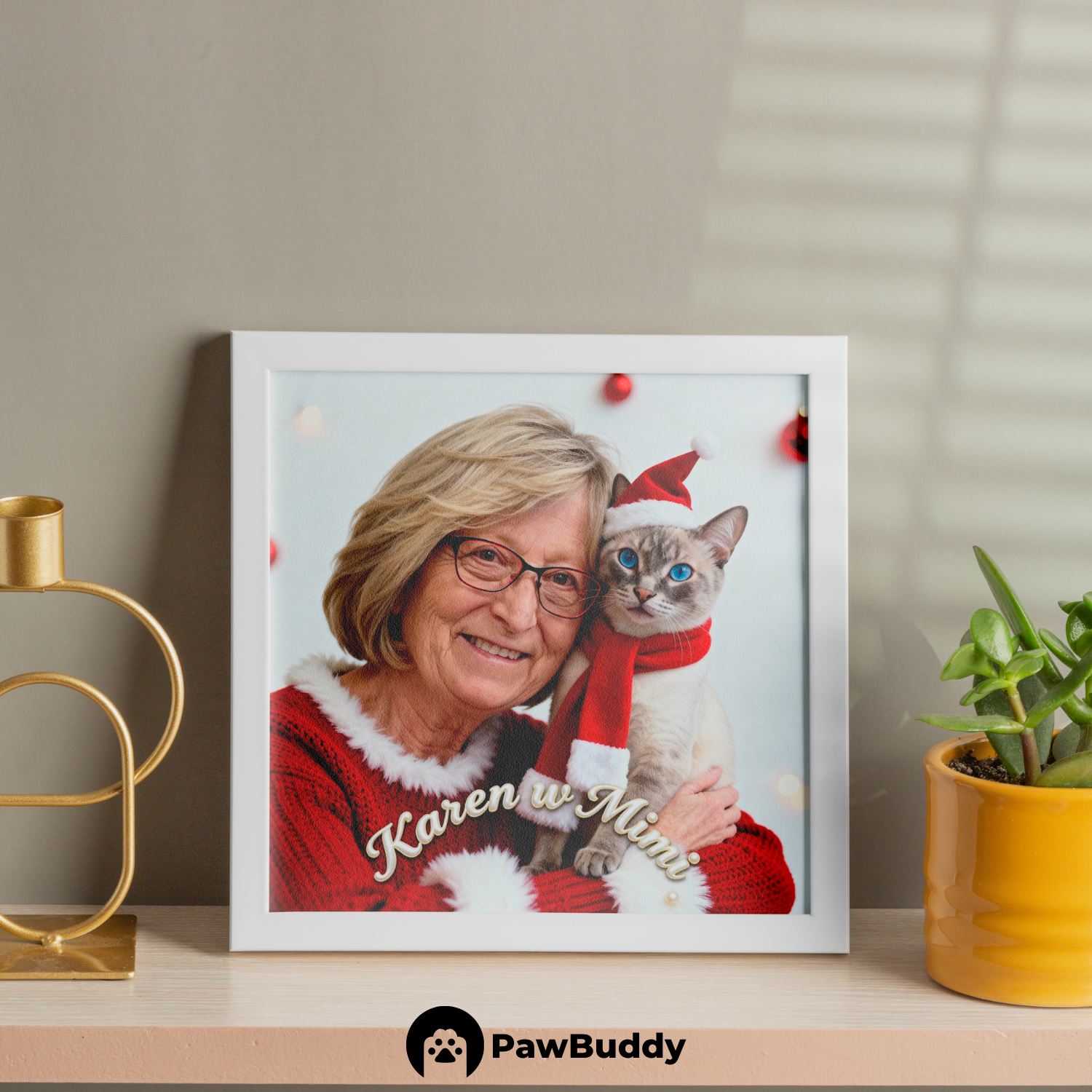 Custom Human & Pet Poster Merry Holiday Cheer Portrait – Personalized High-Resolution Matte Print for Wall Art, Home Decor, or Unique Christmas Gifts for Pet Lovers (Frame Not Included)