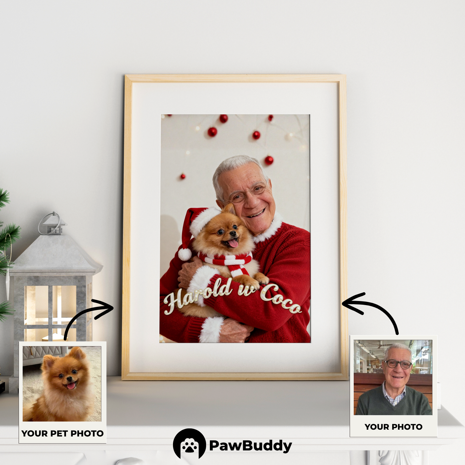 Custom Human & Pet Poster Merry Holiday Cheer Portrait – Personalized High-Resolution Matte Print for Wall Art, Home Decor, or Unique Christmas Gifts for Pet Lovers (Frame Not Included)