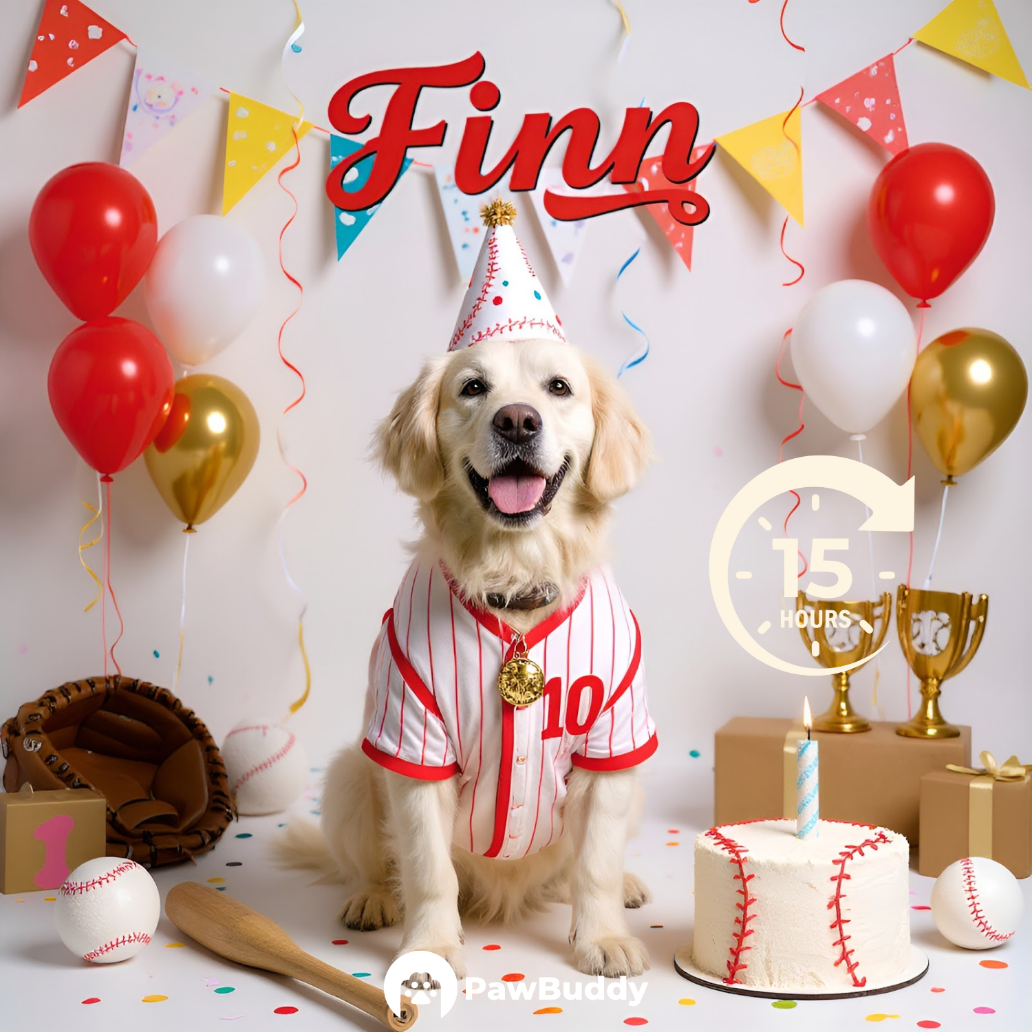 Custom Pet Portrait Home Run Birthday Baseball Style Digital Artwork - Personalized High-Resolution Artwork for Pet Lovers, Perfect for Online Sharing or as a Unique Sports-Themed Keepsake