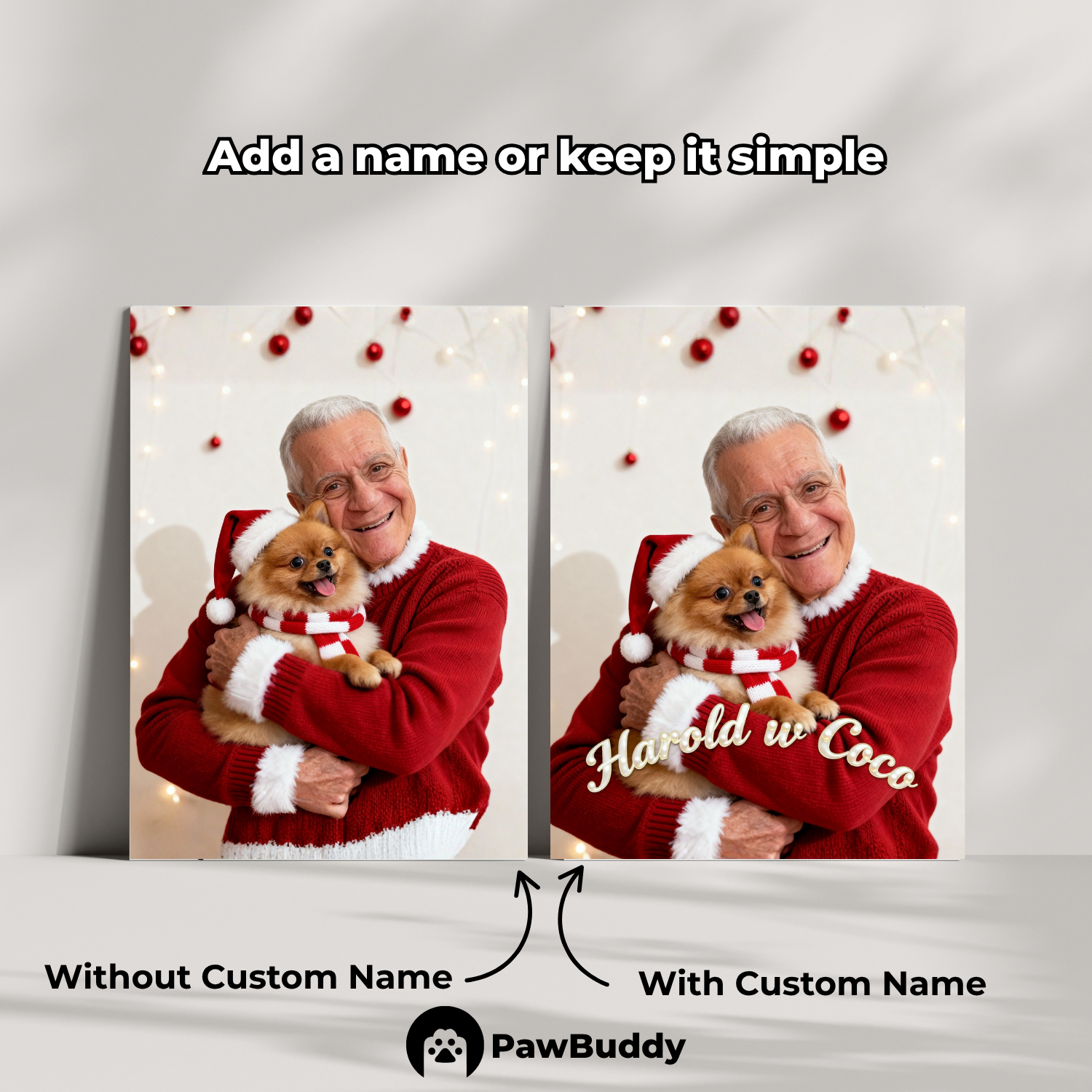 Custom Human & Pet Poster Merry Holiday Cheer Portrait – Personalized High-Resolution Matte Print for Wall Art, Home Decor, or Unique Christmas Gifts for Pet Lovers (Frame Not Included)