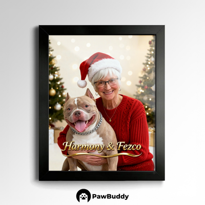 Custom Human & Pet Poster Festive Glow Christmas Portrait – Personalized High-Resolution Matte Print for Wall Art, Home Decor, or Unique Holiday Gifts for Pet Lovers (Frame Not Included)
