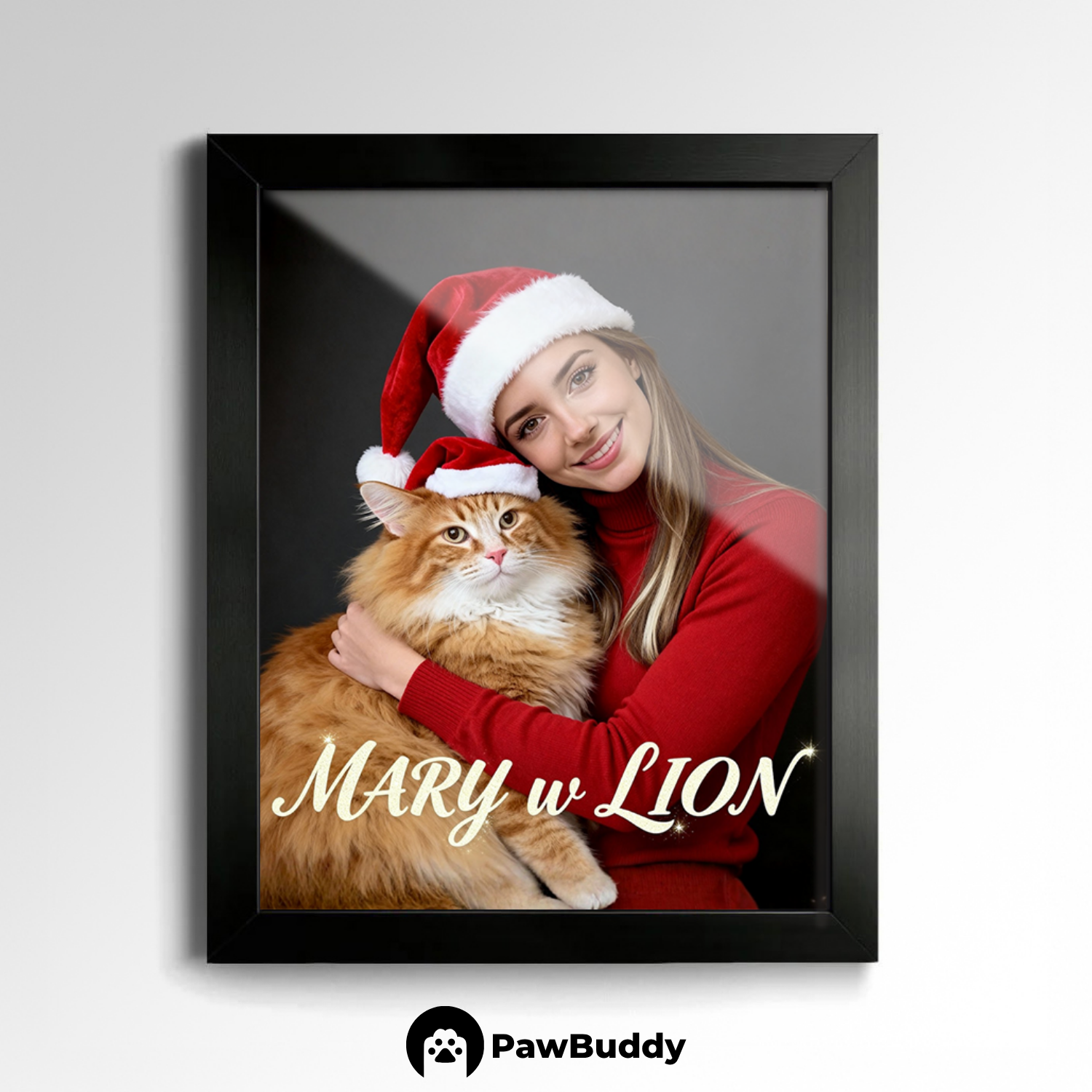 Custom Human & Pet Poster Cozy Christmas Duo Portrait – Personalized High-Resolution Matte Print for Wall Art, Home Decor, or Unique Holiday Gifts for Pet Lovers (Frame Not Included)