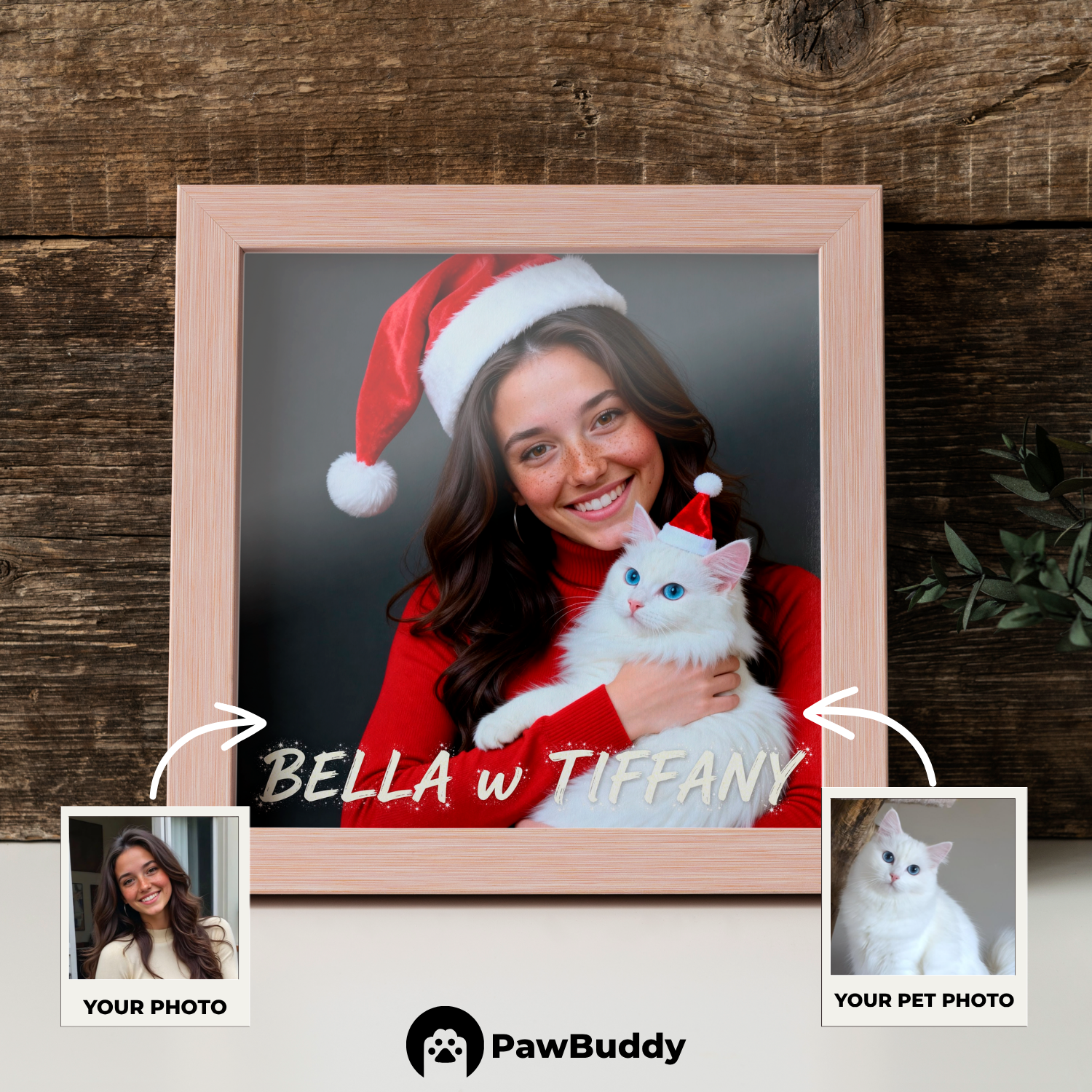 Custom Human & Pet Poster Cozy Christmas Duo Portrait – Personalized High-Resolution Matte Print for Wall Art, Home Decor, or Unique Holiday Gifts for Pet Lovers (Frame Not Included)