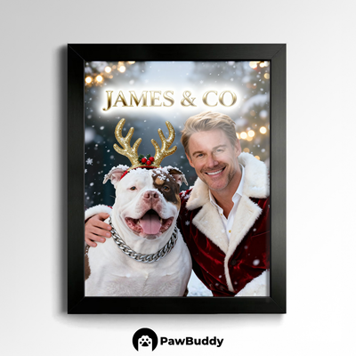 Custom Human & Pet Poster Winter Wonderland Christmas Portrait – Personalized High-Resolution Matte Print for Wall Art, Home Decor, or Unique Holiday Gifts for Pet Lovers (Frame Not Included)