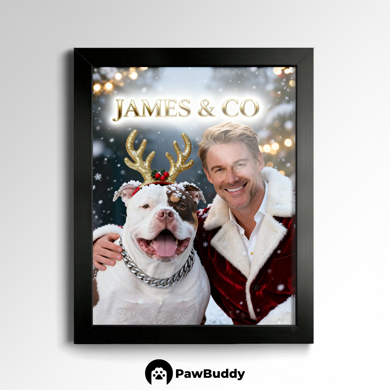 Custom Human & Pet Poster Winter Wonderland Christmas Portrait – Personalized High-Resolution Matte Print for Wall Art, Home Decor, or Unique Holiday Gifts for Pet Lovers (Frame Not Included)