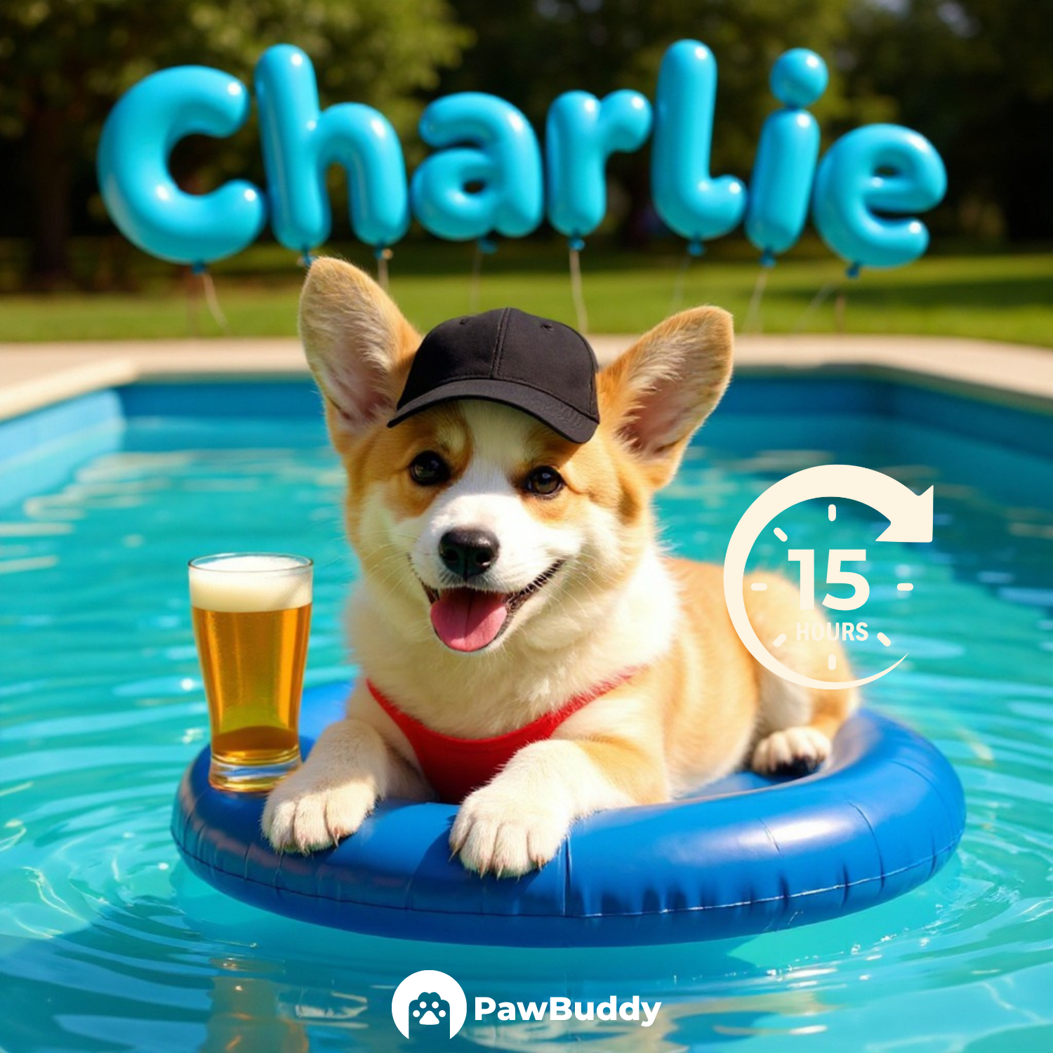Custom Pet Portrait Ocean Blue Tropical Relax Pool Style Digital Artwork - Personalized High-Resolution Artwork for Pet Lovers, Perfect for Online Sharing or as a Unique Summer-Themed Keepsake