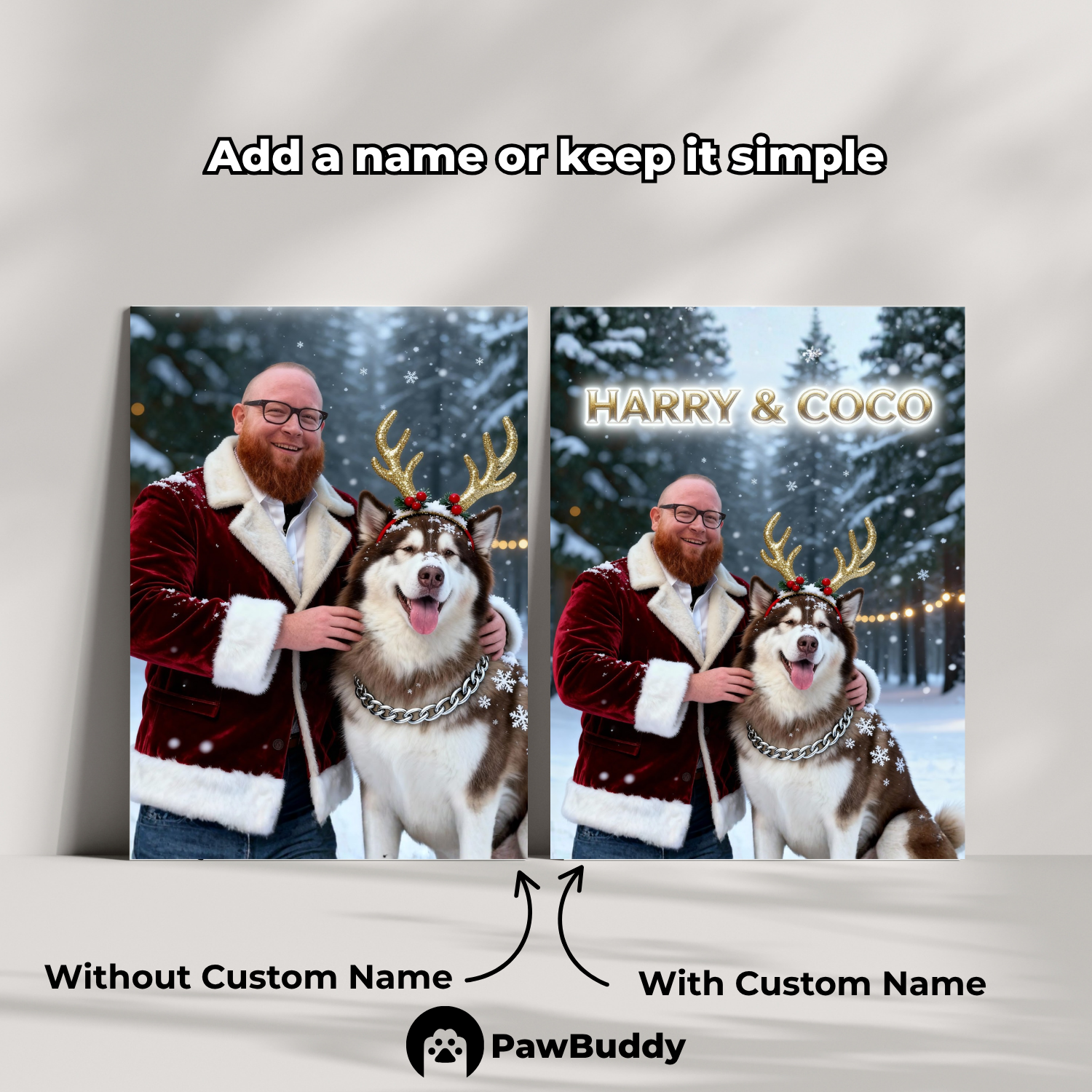 Custom Human & Pet Poster Winter Wonderland Christmas Portrait – Personalized High-Resolution Matte Print for Wall Art, Home Decor, or Unique Holiday Gifts for Pet Lovers (Frame Not Included)
