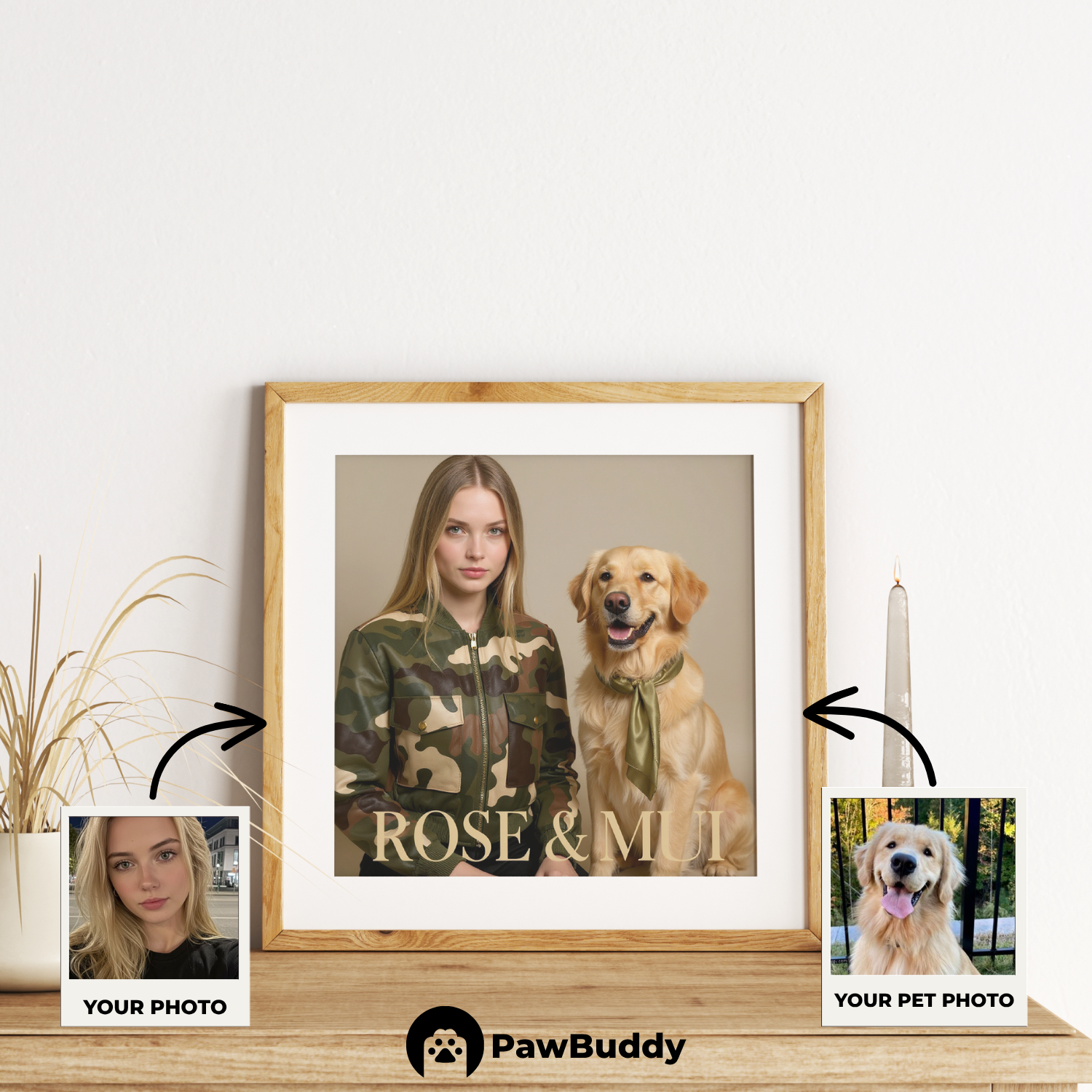 Custom Human & Pet Poster Urban Camo Chic Portrait – Personalized High-Resolution Matte Print for Wall Art, Home Decor, or Unique Luxury-Inspired Gifts for Pet Lovers (Frame Not Included)