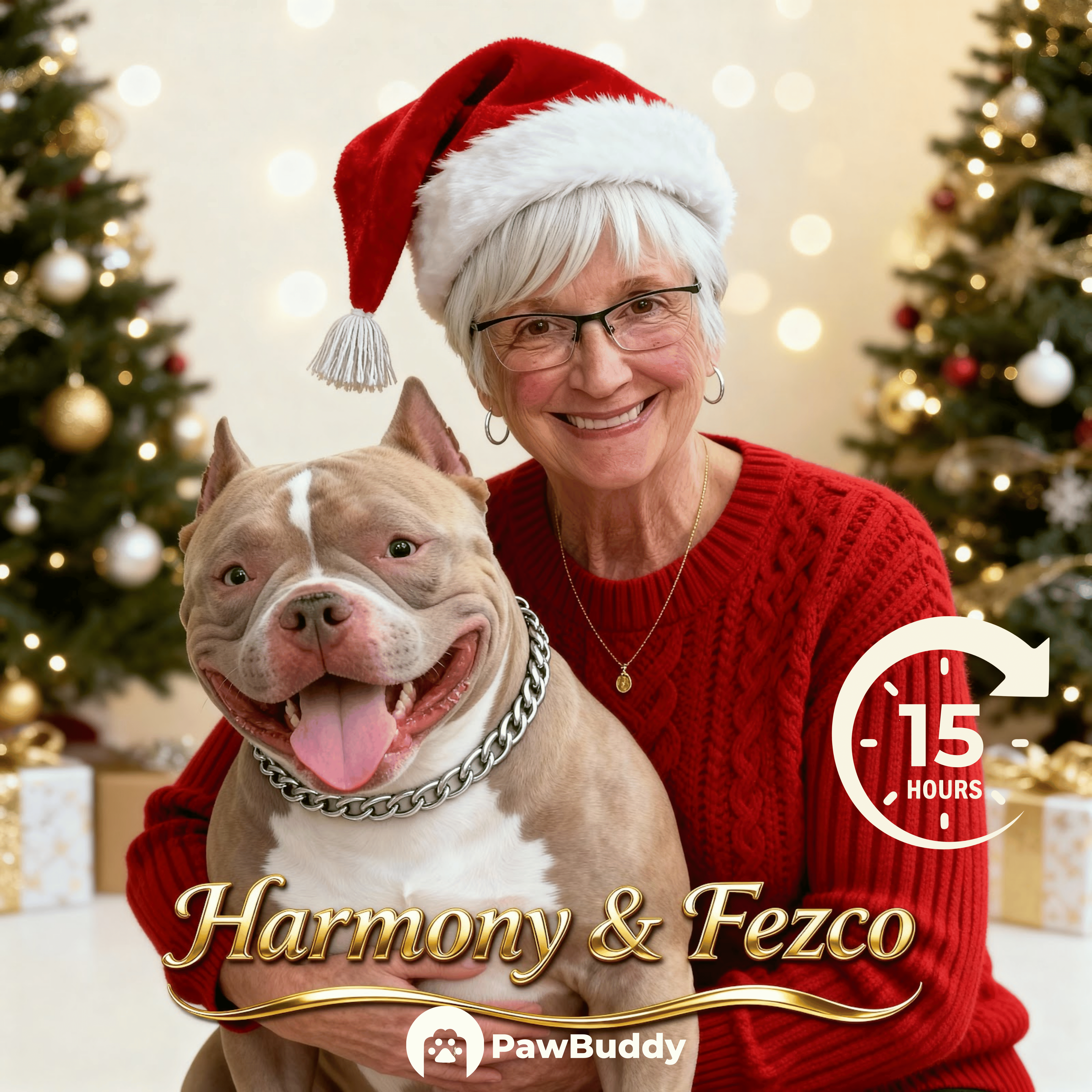 Custom Human & Pet Portrait Merry Glow Christmas Digital Artwork - Personalized High Resolution Artwork for Pet Lovers, Perfect for Online Sharing or as a Unique Holiday Keepsake
