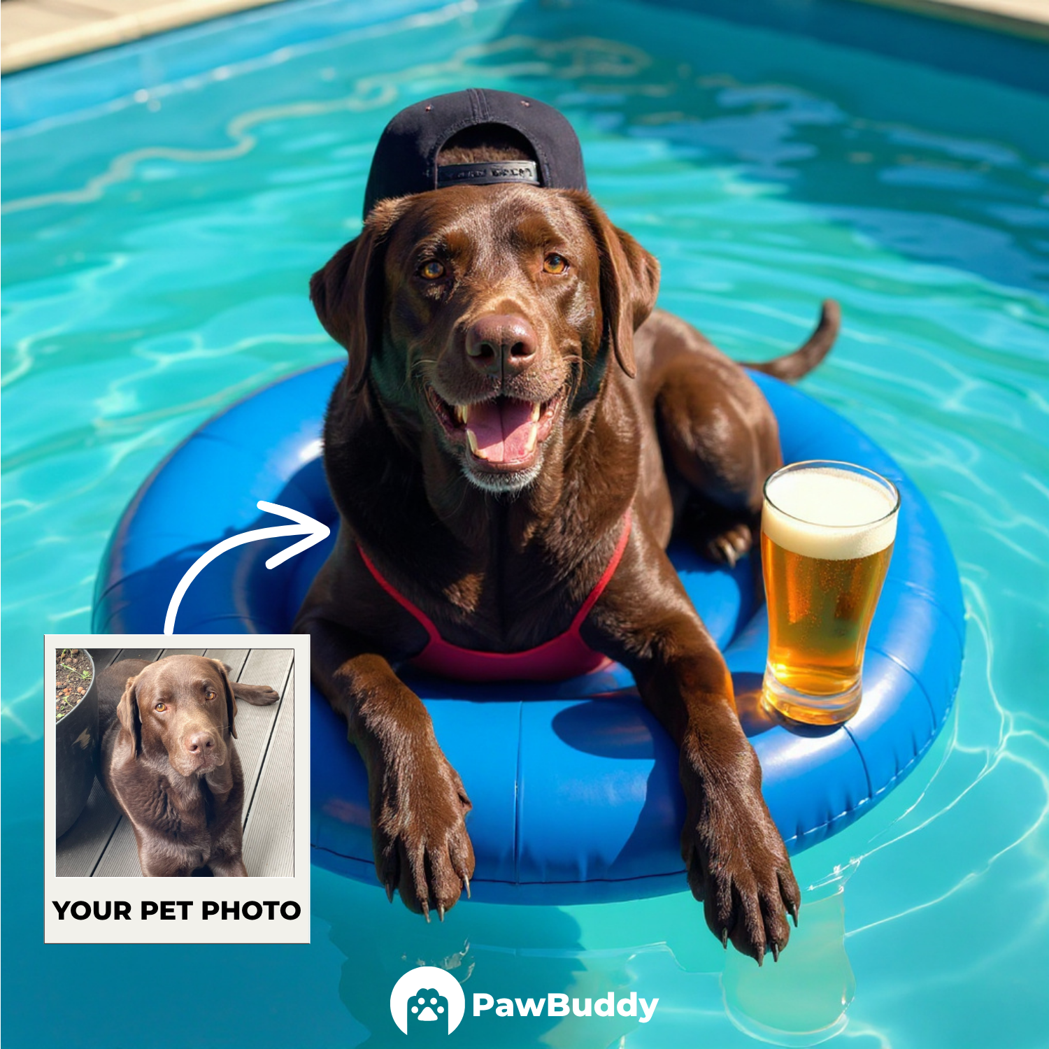 Custom Pet Portrait Ocean Blue Tropical Relax Pool Style Digital Artwork - Personalized High-Resolution Artwork for Pet Lovers, Perfect for Online Sharing or as a Unique Summer-Themed Keepsake