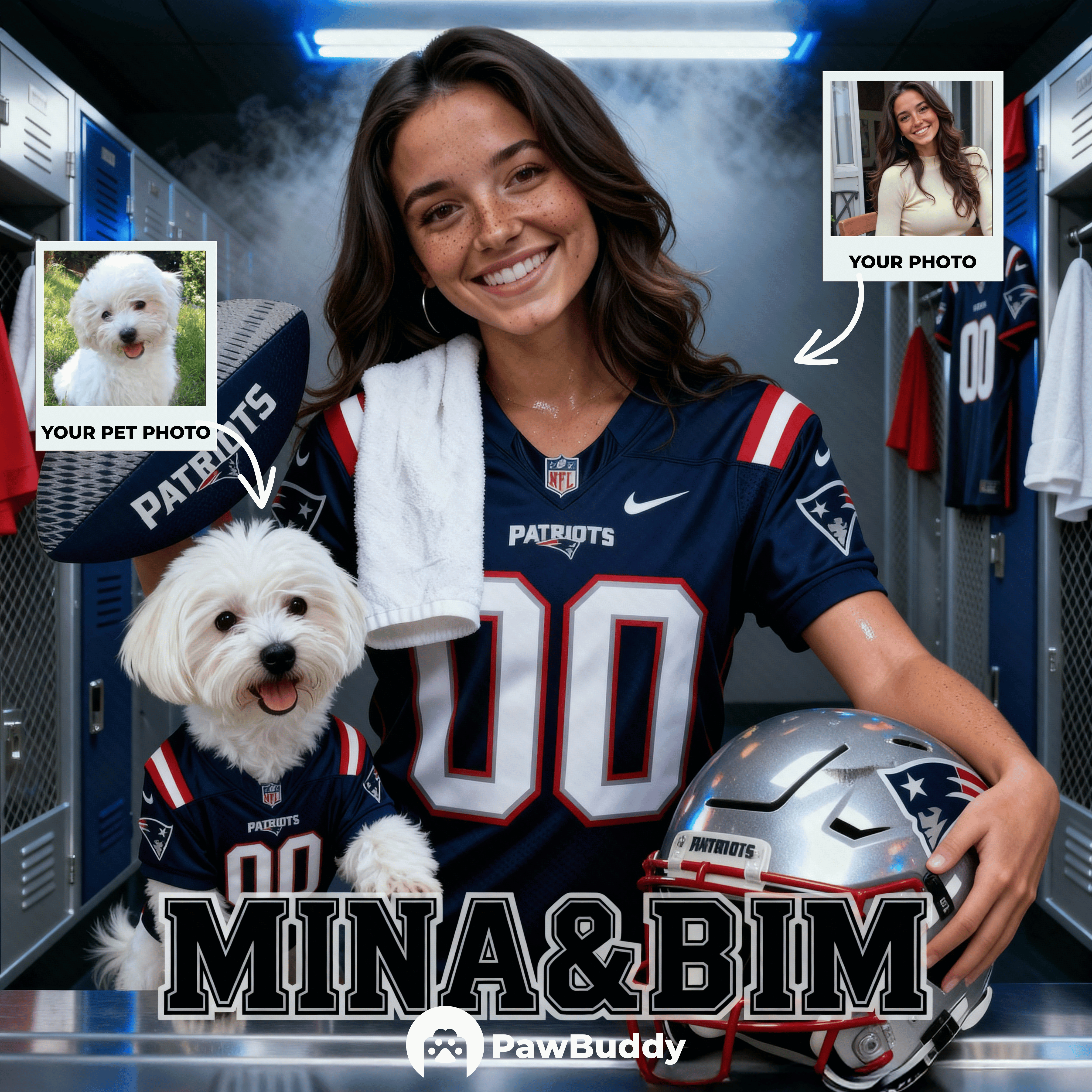 Custom Human & Pet Portrait Sports Locker Room Digital Artwork - Personalized High Resolution Artwork for Pet Lovers, Perfect for Online Sharing or as a Unique Game Day Keepsake
