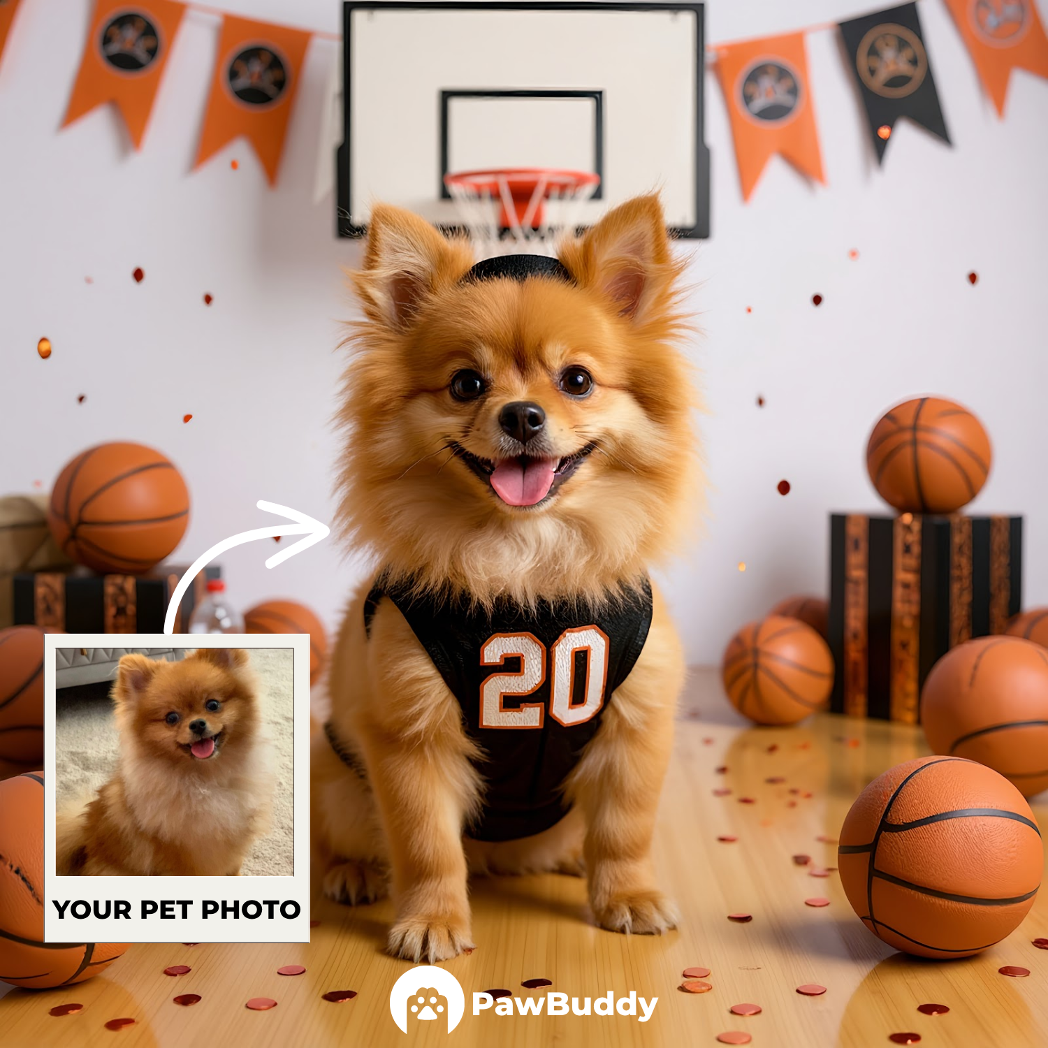 Custom Pet Portrait Classic Court Basketball Style Digital Artwork - Personalized High-Resolution Artwork for Pet Lovers, Perfect for Online Sharing or as a Unique Sports-Themed Keepsake