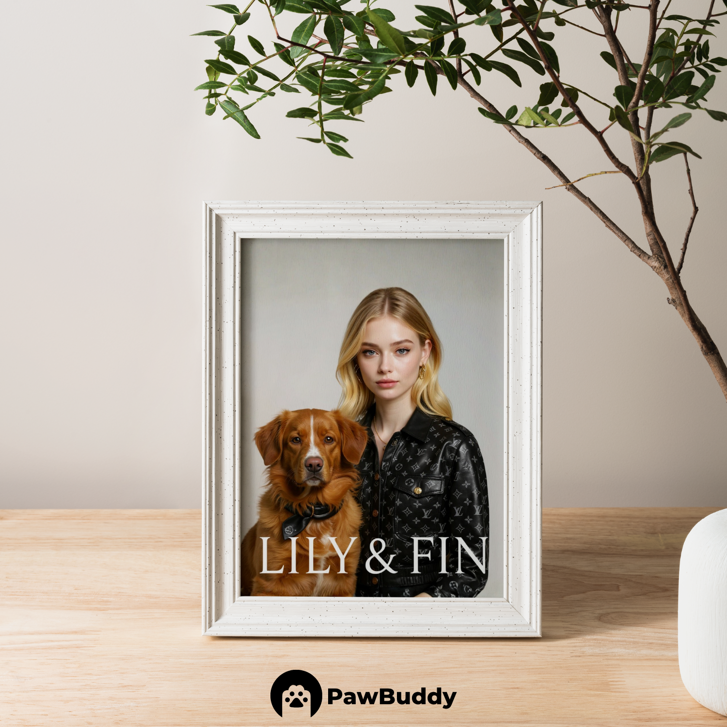 Custom Human & Pet Poster Monogram Noir Duo Portrait – Personalized High Resolution Matte Print for Wall Art, Home Decor, or Unique Luxury-Inspired Gifts for Pet Lovers (Frame Not Included)